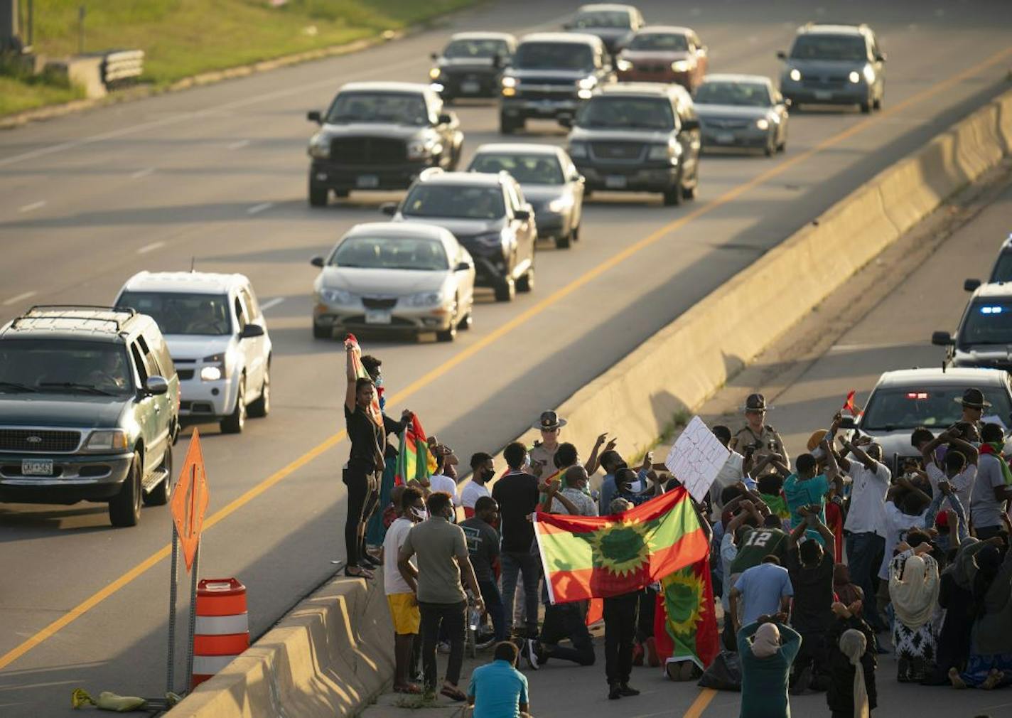 Demonstrators before they made their way to the Lexington Ave. exit off westbound I-94.