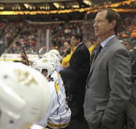 Nashiville Predators assistant coach Phil Housley behind the bench in the second period Thursday night. ] JEFF WHEELER &#xef; jeff.wheeler@startribune