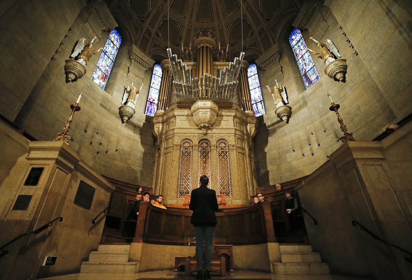 The Basilica of St. Mary in Minneapolis is celebrating the parish's 150th anniversary. On Thursday, December 6, 2018, a group gathered to share in Advent prayer in the choir loft behind the altar. ] Shari L. Gross &#x2022; shari.gross@startribune.com The Basilica of St. Mary marks its 150th anniversary, with year long celebrations. The towering basilica was a beacon to some of Minneapolis' earliest Catholics. An Advent prayer group gathers in the choir loft (behind the altar) at 9:15 every morni