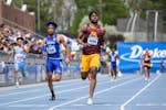 Gophers sprinter Devin Augustine, right, will represent Trinidad and Tobago at the Paris Olympics.