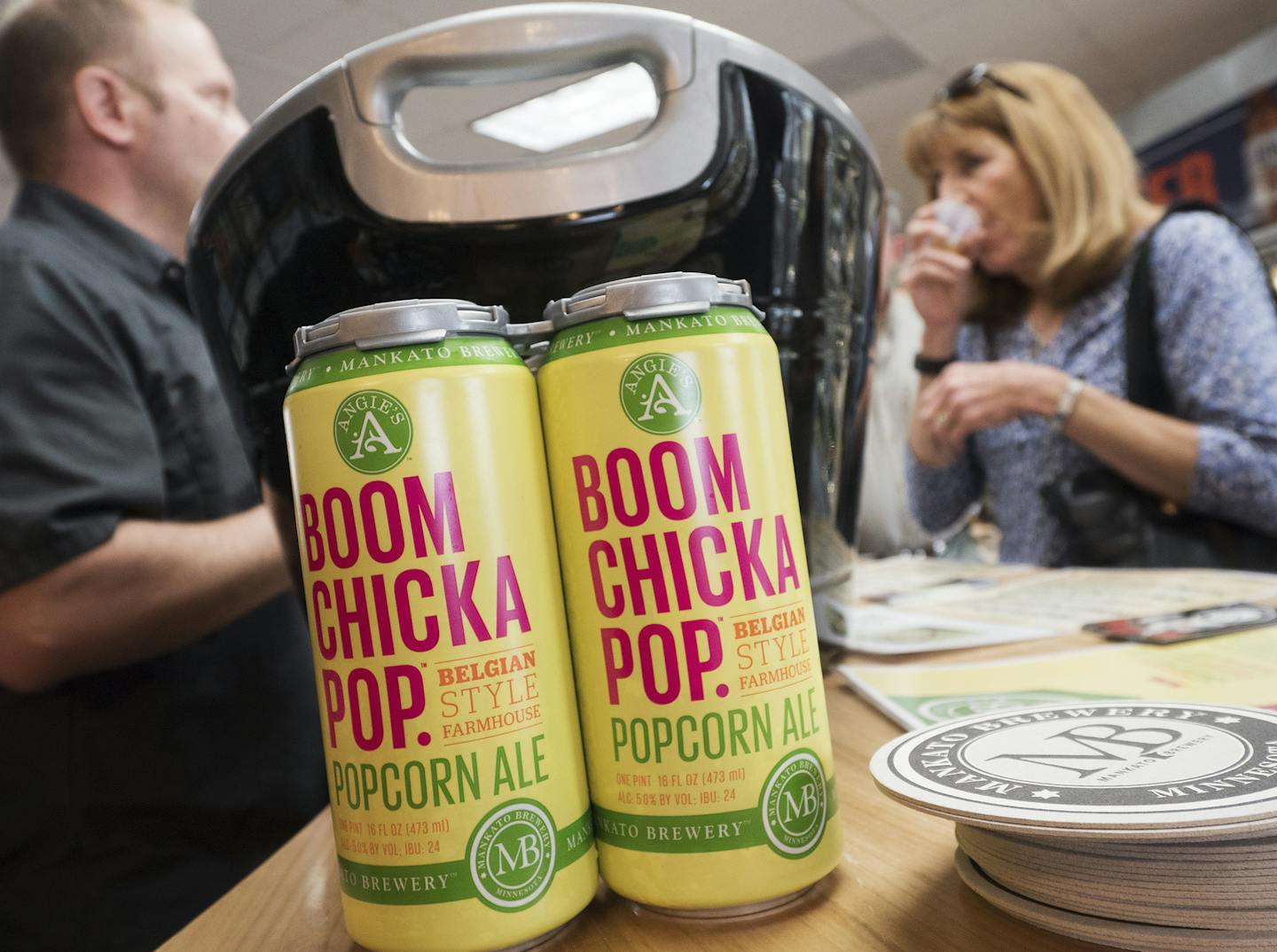 Mankato Brewery&#x2019;s Tim Tupy served Boomchickapop Popcorn Ale.