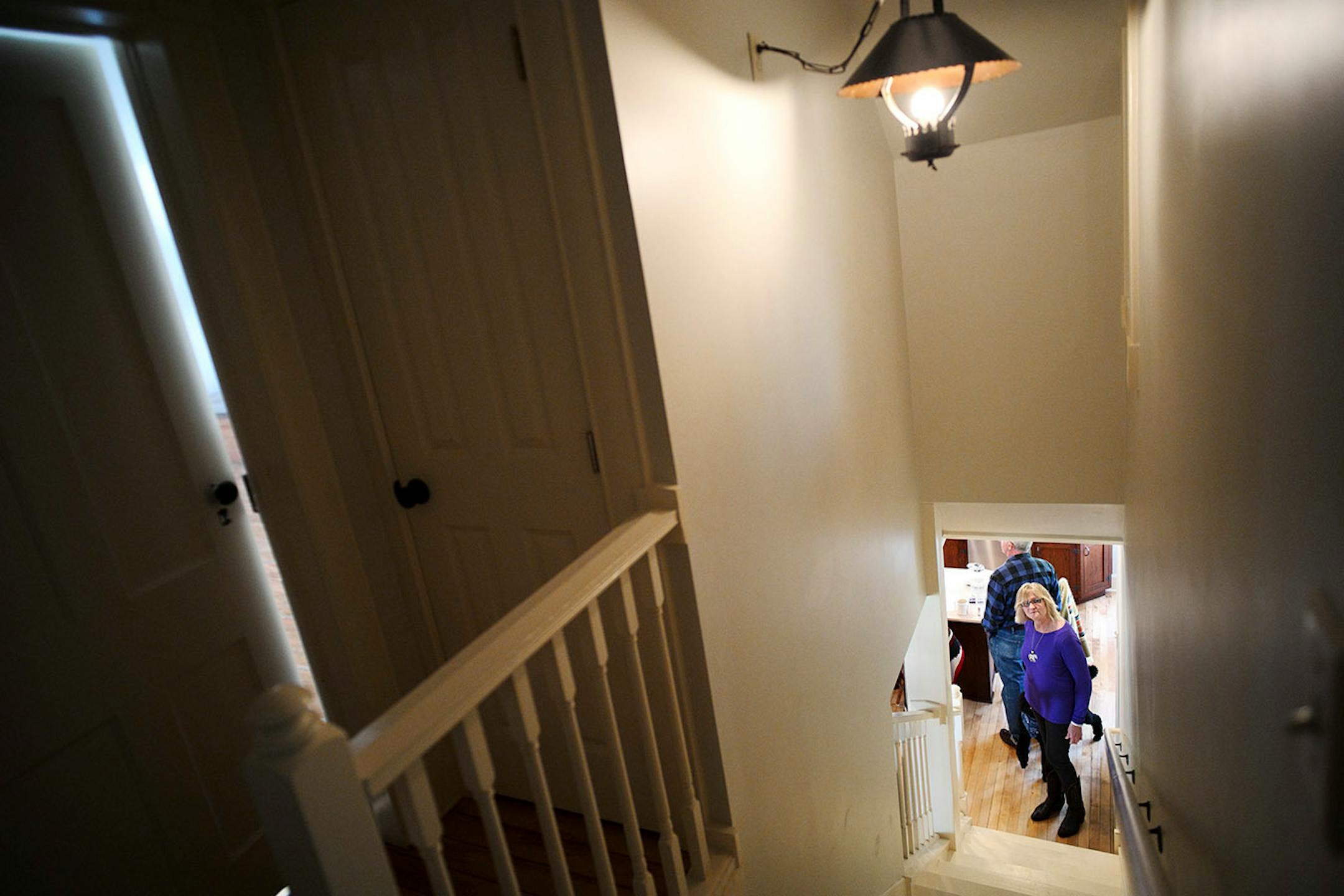 The rebuilt and rotated staircase opened up the main floor and created space for closets on the second floor.