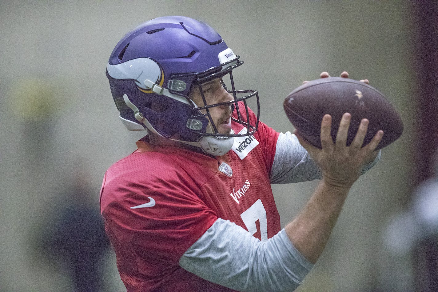 Vikings quarterback Case Keenum took to the field for practice at Winter Park, Wednesday, January 17, 2018 in Eden Prairie, MN. ] ELIZABETH FLORES &#xef; liz.flores@startribune.com