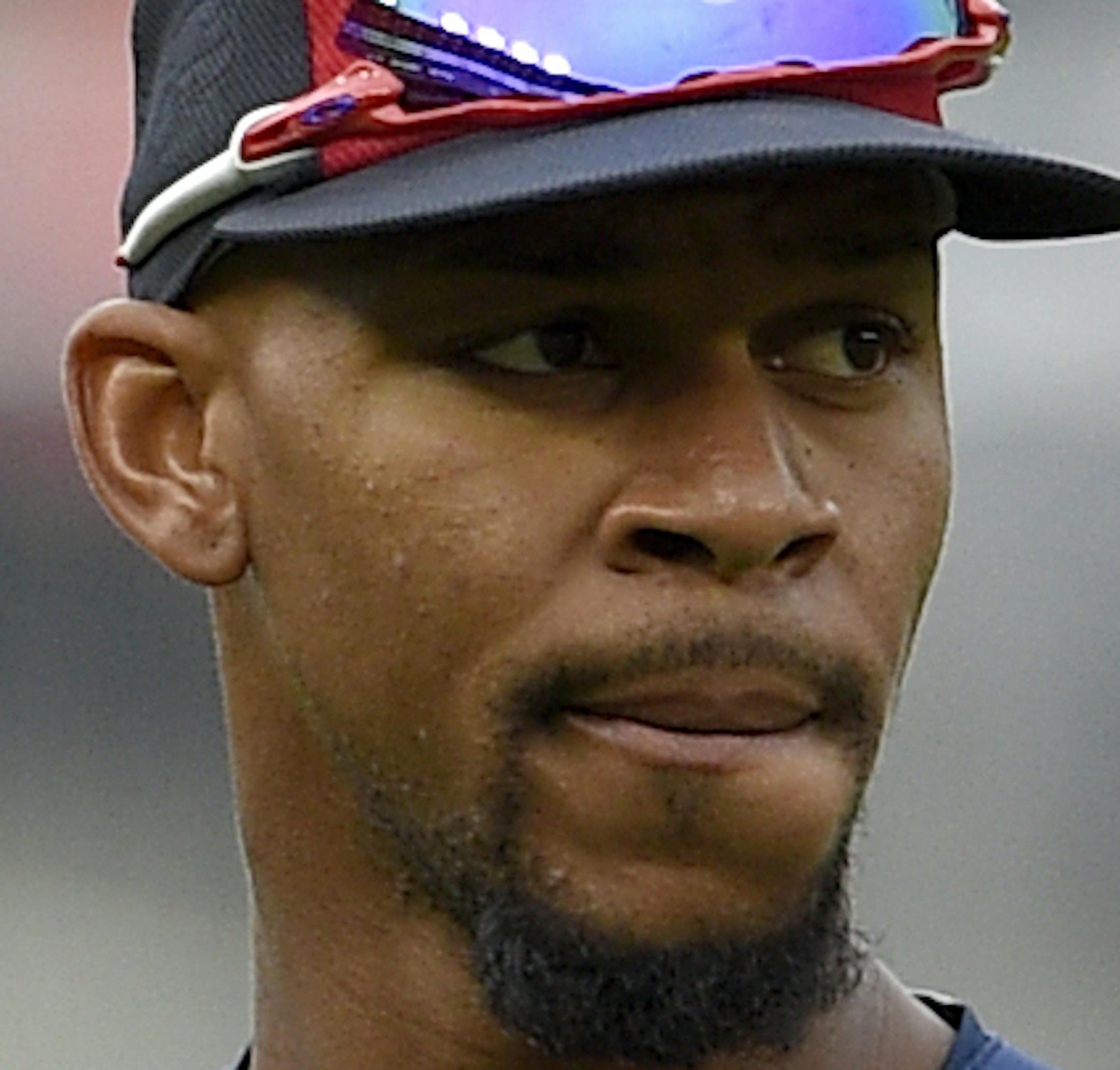 Minnesota Twins center fielder Byron Buxton (25) looks on before an interleague exhibition baseball game against the Washington Nationals, Friday, April 1, 2016, in Washington. The Nationals won 4-3. (AP Photo/Nick Wass) ORG XMIT: OTKNY