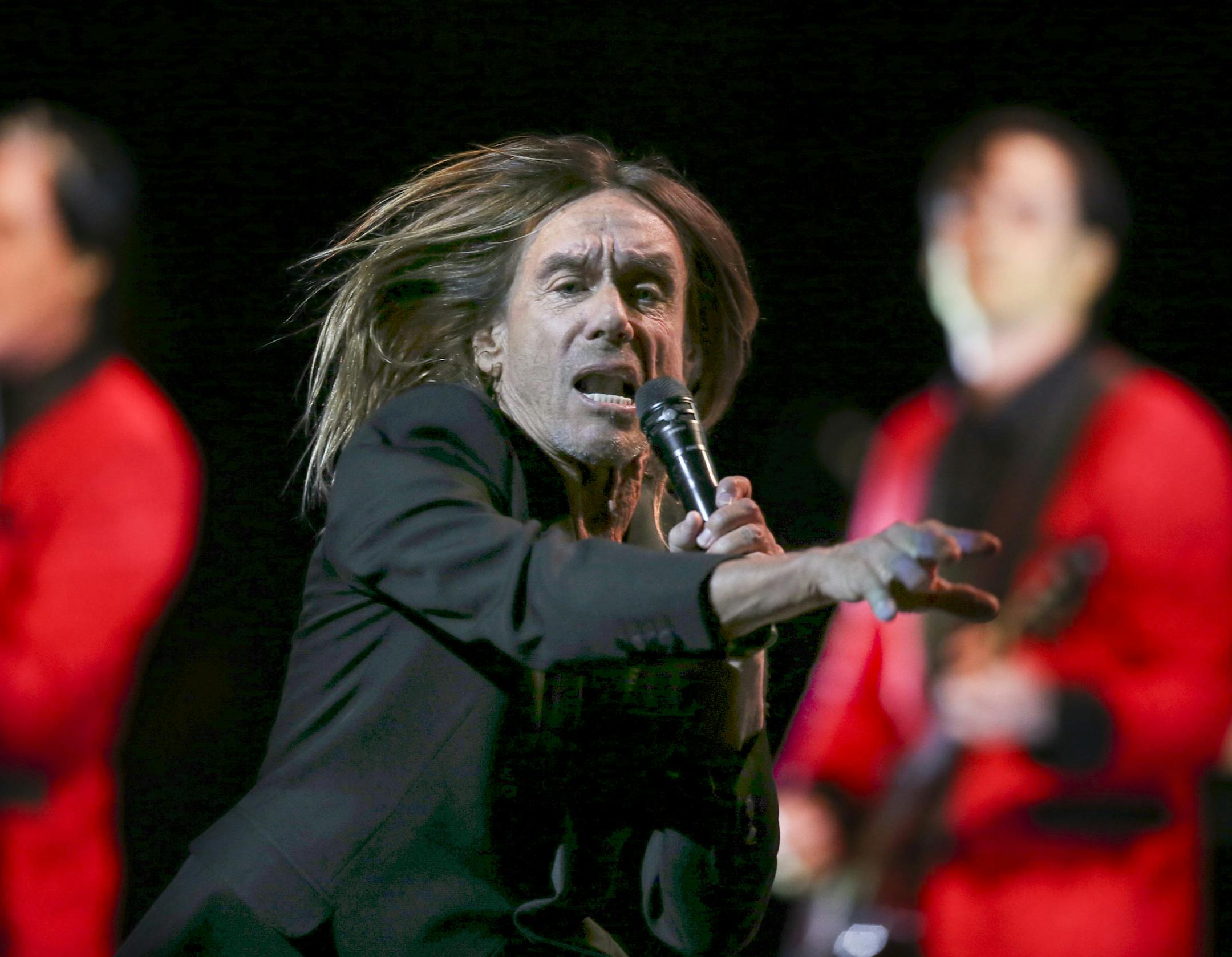 Iggy Pop during his opening song, "Lust for Life" Monday night at Northrop Auditorium. ] JEFF WHEELER Ô jeff.wheeler@startribune.com Punk icon Iggy Pop played Northrop Auditorium on the U of M campus Monday night, April 4, 2016. ORG XMIT: MIN1604042204060060