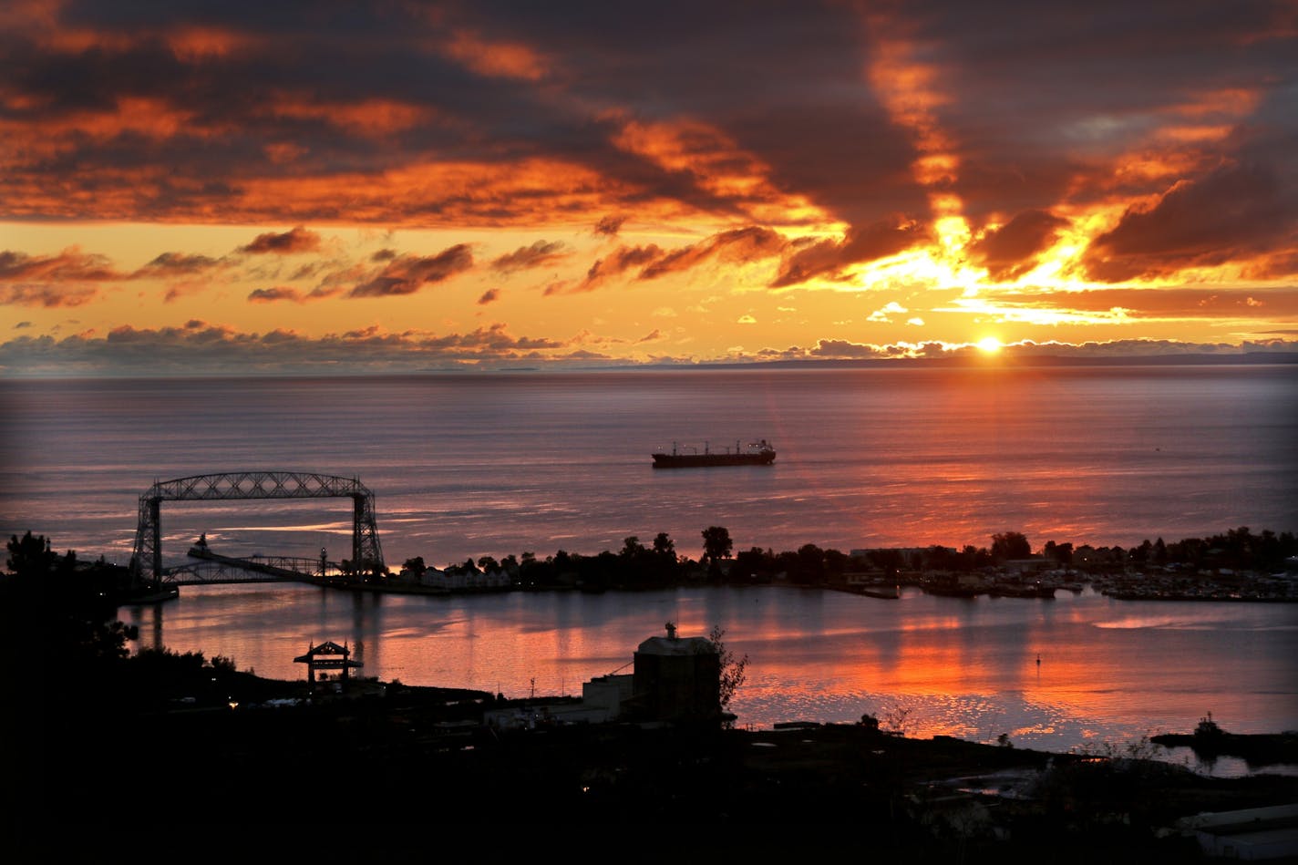 Sunrise over Lake Superior in Duluth.