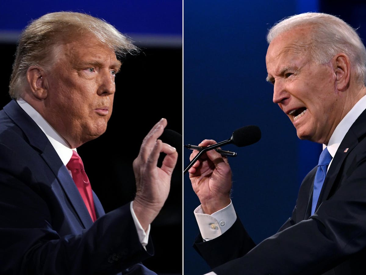 A combination of pictures created on Oct. 22, 2020, shows the GOP's Donald Trump, left, and Democratic candidate Joe Biden during the final presidenti