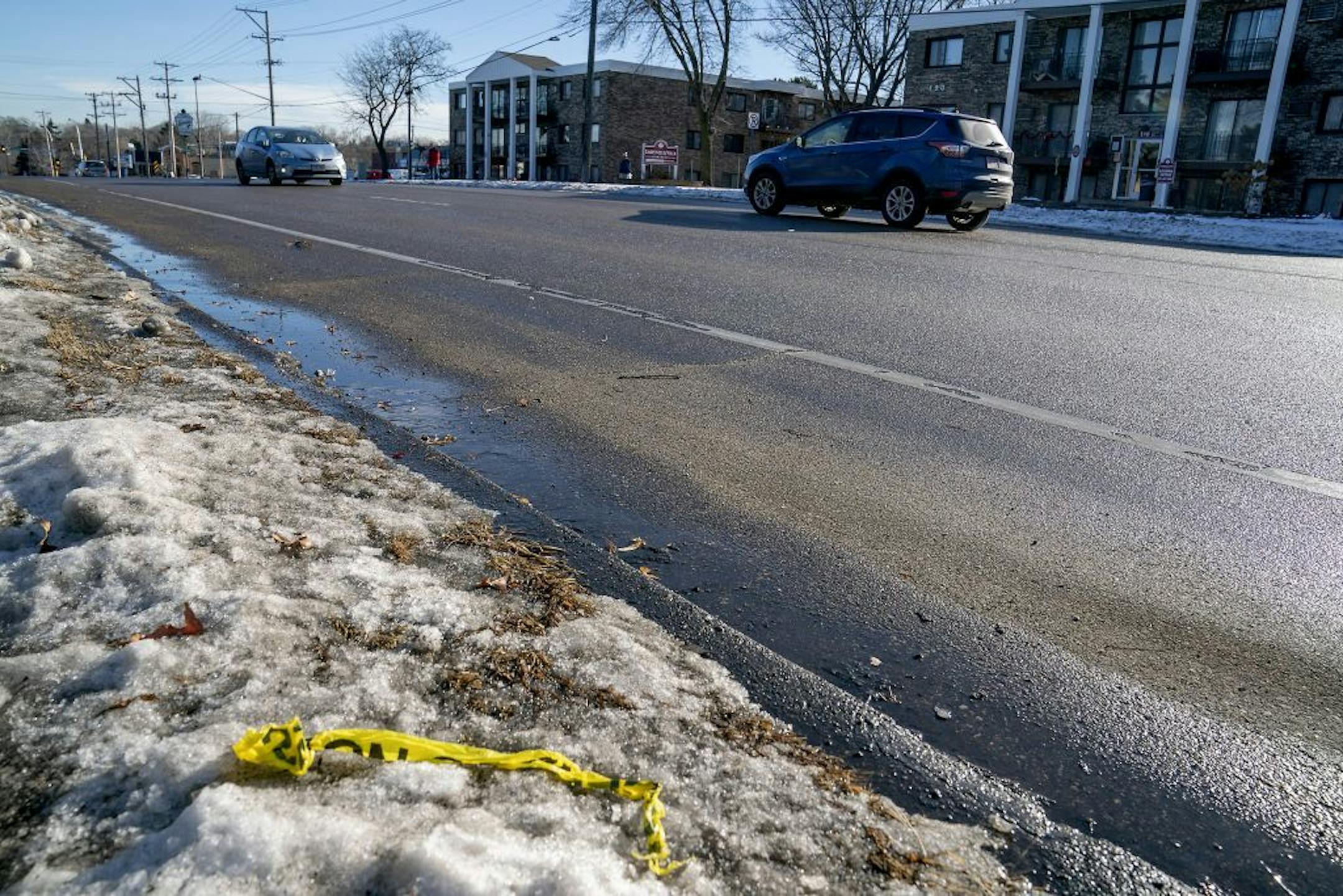 The scene where two pedestrians were struck and killed on Larpenteur Avenue and Woodbridge Street on the St. Paul/Roseville, MN border, Friday, January 4, 2019.