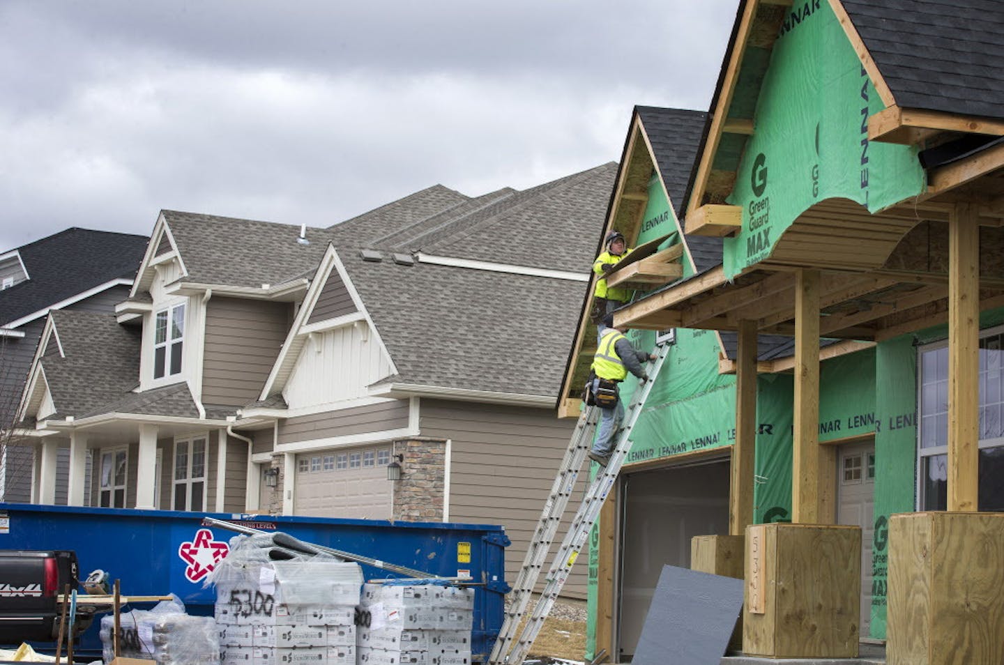 A home being built earlier this year in Plymouth. May was a strong month in the Twin Cities, with 479 permits issued for single-family homes.