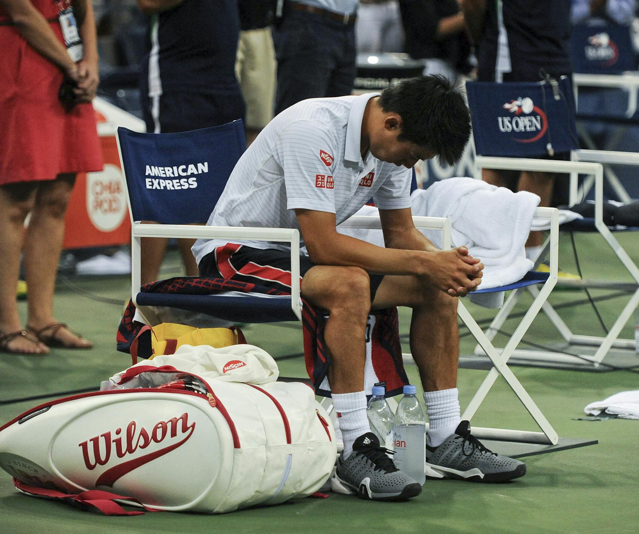 Kei Nishikori of Japan after losing to Marin Cilic of Croatia in the men’s singles final at Arthur Ashe Stadium during the U.S. Open tennis tournament in New York, Sept. 8, 2014. Cilic defeated Nishikori 6-3, 6-3, 6-3, to win his first Grand Slam title. (Barton Silverman/The New York Times)