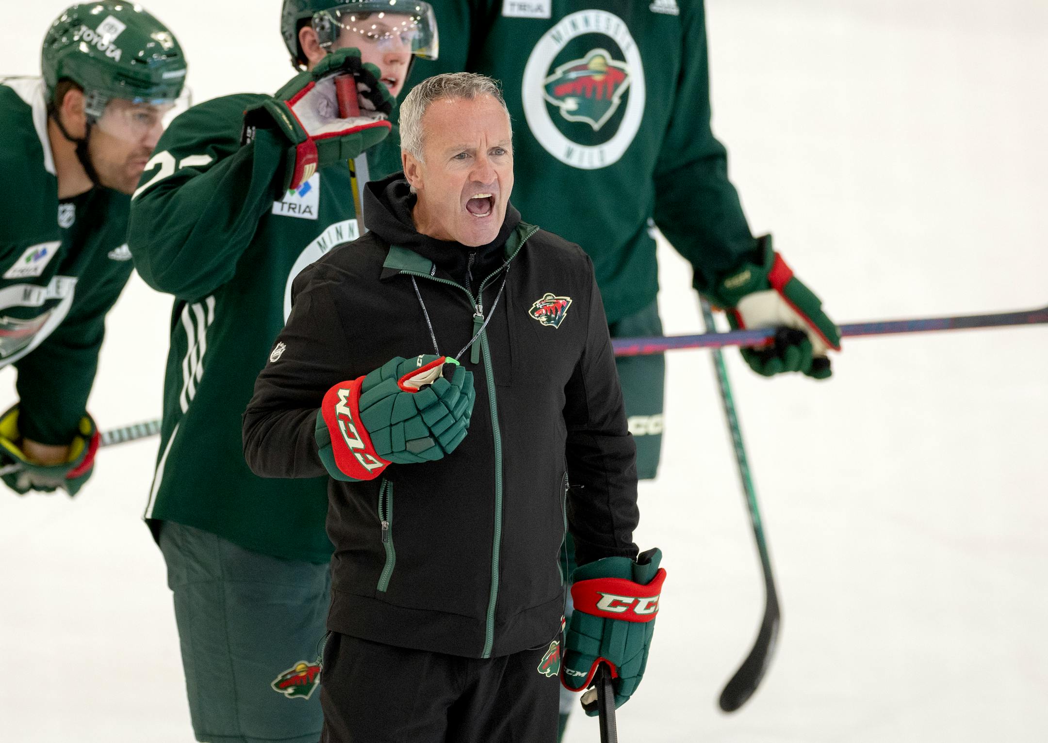 Minnesota Wild head coach Dean Evason during training camp Thursday, September 21, 2023, at TRIA Rink in St. Paul, Minn. ] CARLOS GONZALEZ • carlos.gonzalez@startribune.com