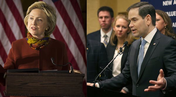 Marco Rubio and Hillary Clinton at respective Minnesota campaign stops.