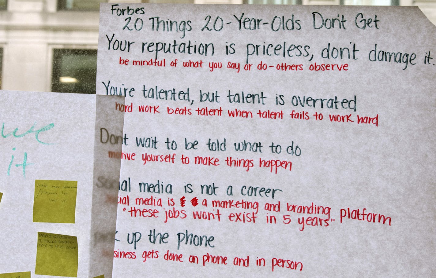 Motivational signs and quotes line the walls of Year Up, a nonprofit training organization, in Boston, April 29, 2019. The great hope for people without a bachelor&#x2019;s degree hasn&#x2019;t yet spread beyond small-scale success stories. (Cody O'Loughlin/The New York Times)