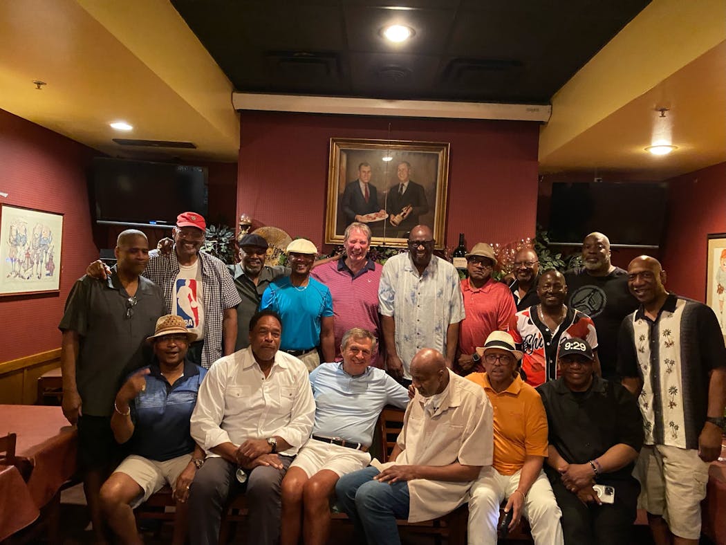 The 1971-72 Gophers men’s basketball team & friends at an informal reunion early this summer at J.D. Hoyt’s in Minneapolis.