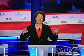 Sen. Amy Klobuchar (D-Minn.) delivers her closing statement during the first Democratic presidential debate in Miami on Wednesday night, June 26, 2019