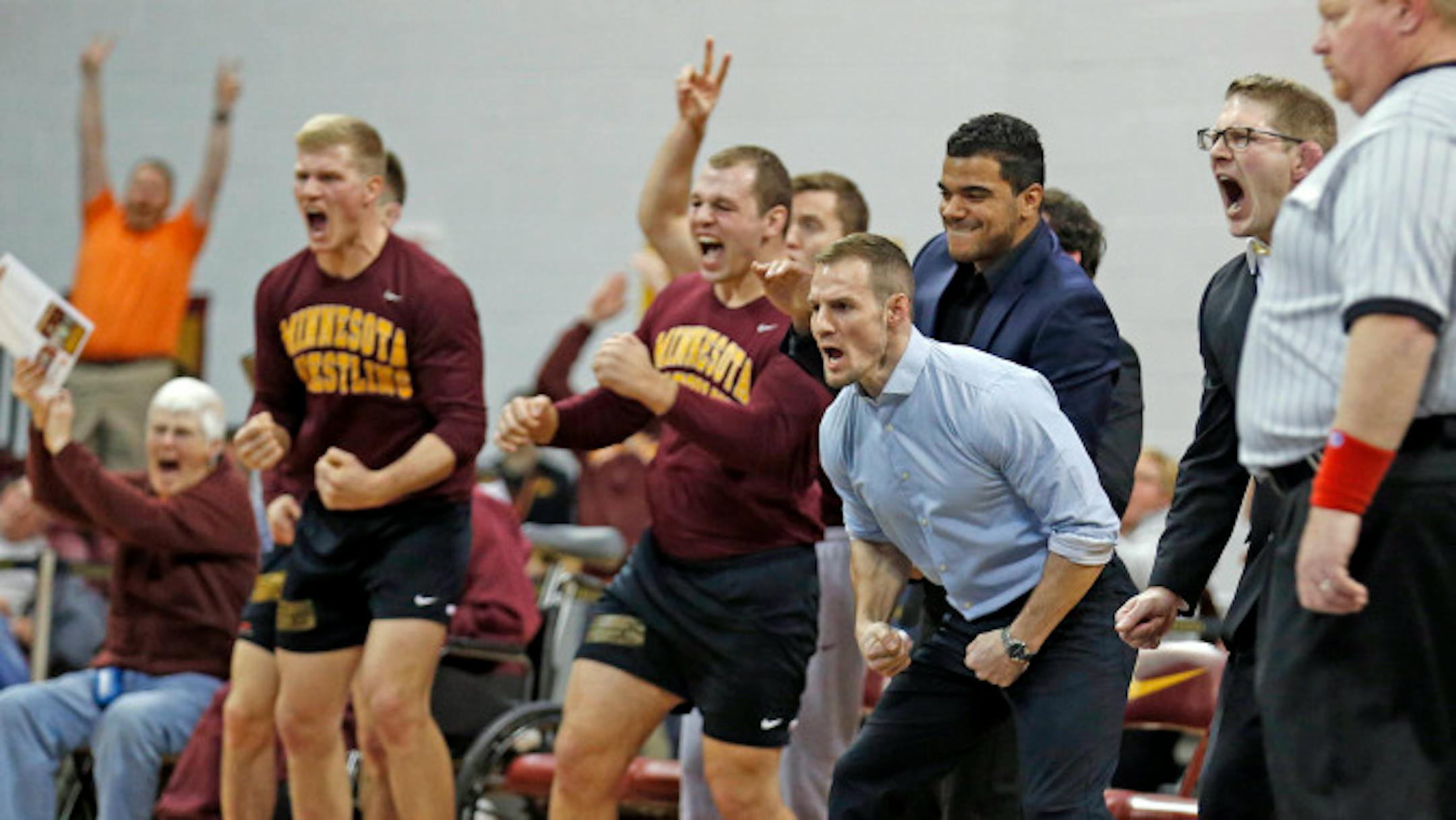Chris Pfarr gave up an early takedown to 20th-ranked Ryan Christensen but otherwise controlled their 174-pound bout, taking a 7-4 victory that gave the Gophers wrestling team an 18-15 victory over Wisconsin on Sunday at the Sports Pavilion. Photo is courtesy of the University of Minnesota. For more Gophers photos, go to gophersports.com.