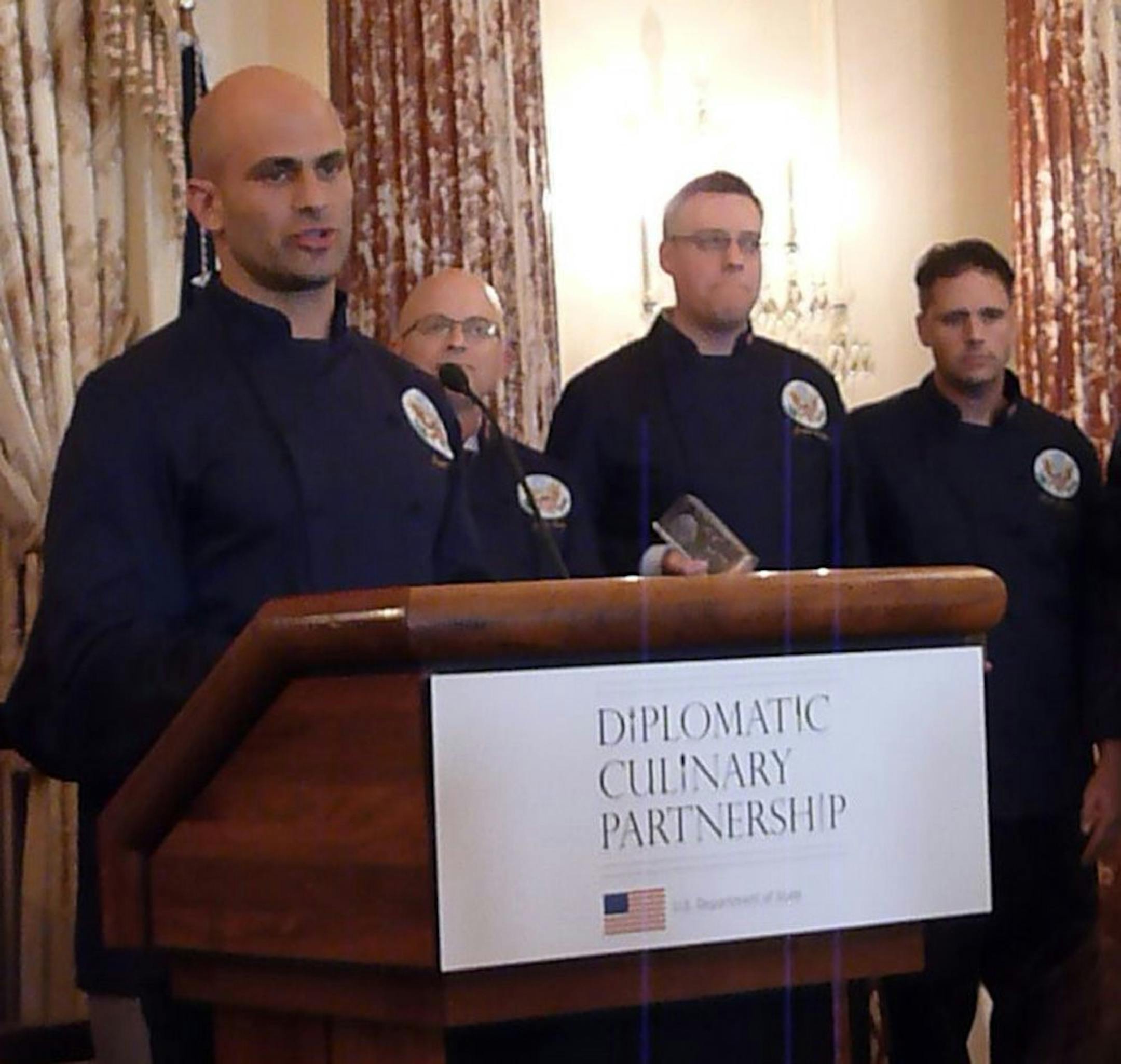 Photo by Lee DeanSam Kass, an assistant to First Lady Michelle Obama, announces the formation of a Diplomatic Culinary Partnership at the White House recently.