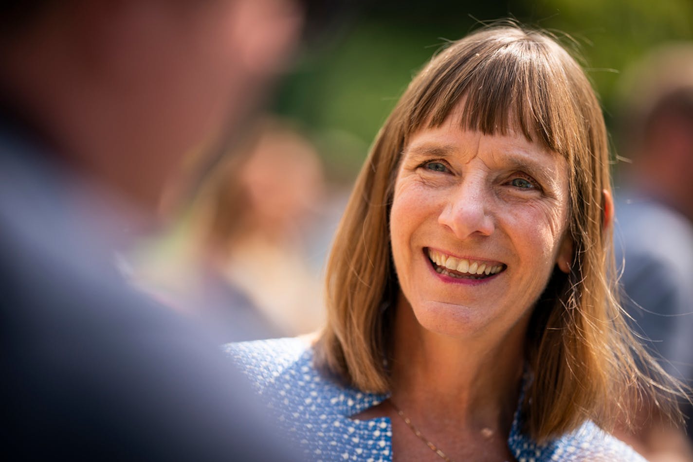 Carleton College President Alison Byerly talked with employees during a reception. ] LEILA NAVIDI • leila.navidi@startribune.com