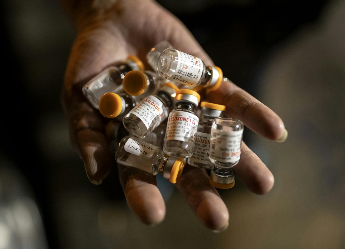 Linda Julik carries vials of naloxone, which is used to treat a narcotic overdose in emergency situations.