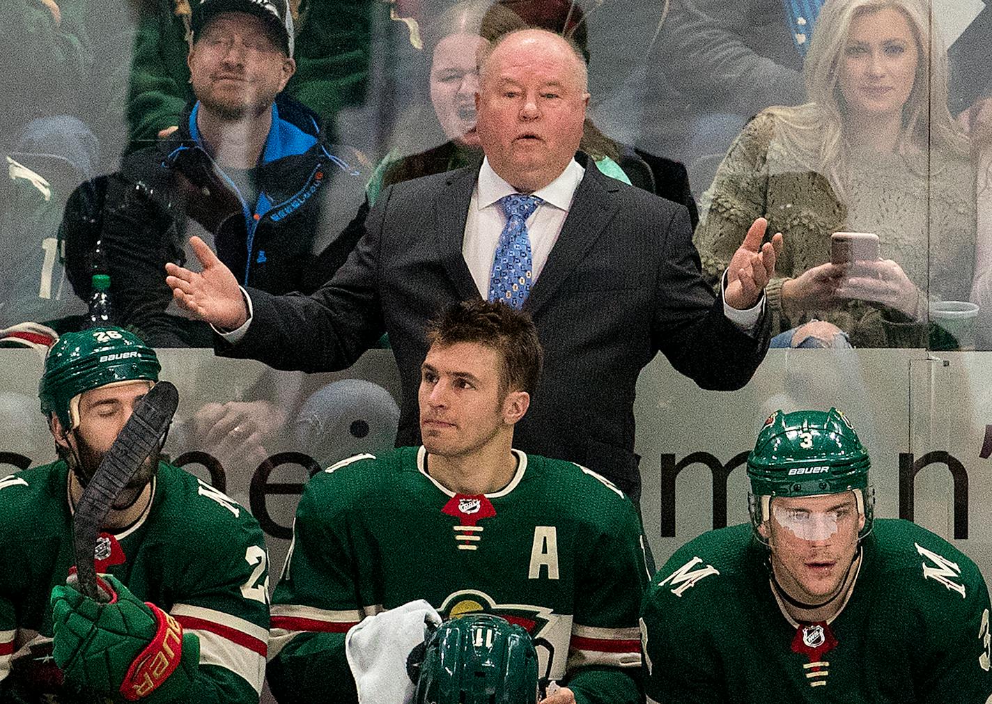 Minnesota Wild head coach Bruce Boudreau. ] CARLOS GONZALEZ � cgonzalez@startribune.com � March 25, 2018, St. Paul, MN, Xcel Energy Center, NHL, Hockey, Minnesota Wild vs. Boston Bruins