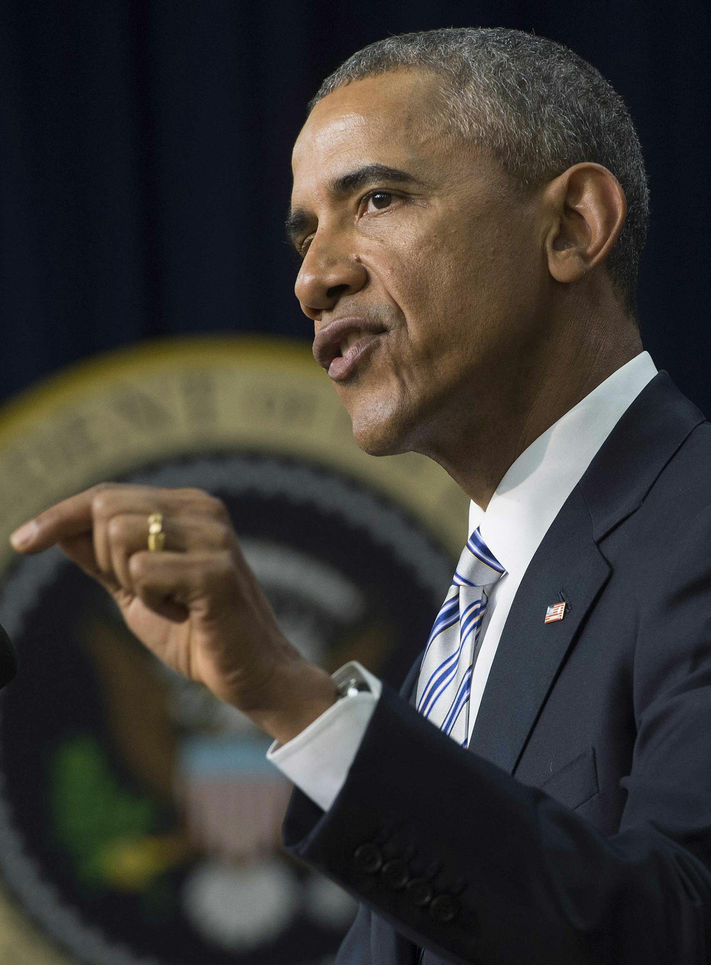 US President Barack Obama delivers remarks on countering violent extremism in Washington, DC, February 18, 2015. Obama urged Western and Muslim leaders to unite to defeat the "false promises of extremism, saying they must jointly reject the premise that jihadist groups represent Islam. AFP PHOTO/JIM WATSON (Photo credit should read JIM WATSON/AFP/Getty Images)