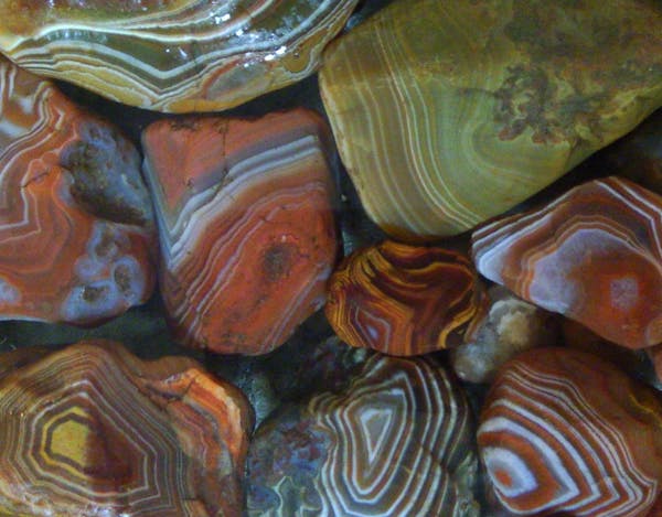 Lake Superior agates were formed during the lake’s volcanic past, but glaciers later scattered them across the countryside. The agates above were fo