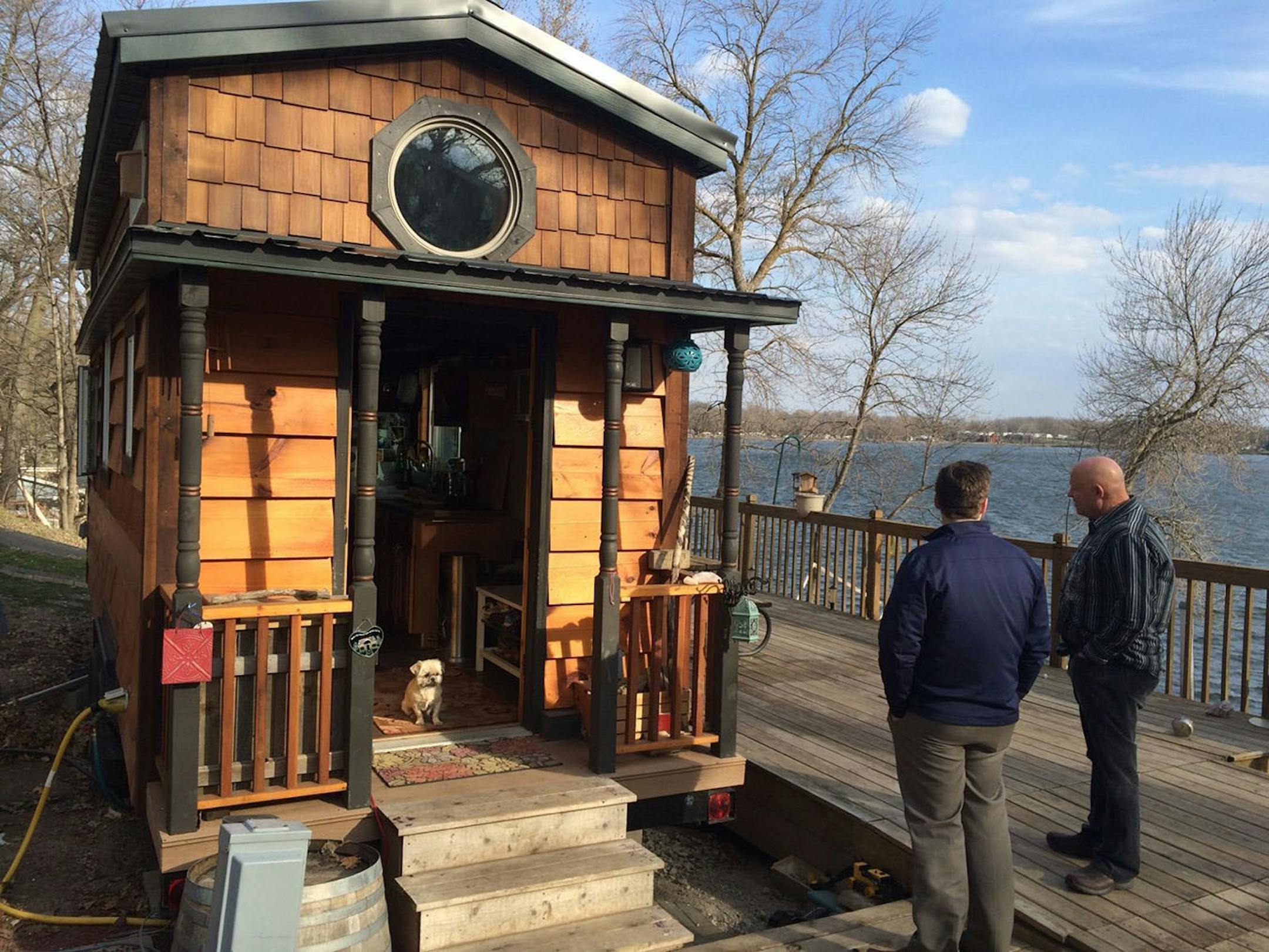 Attendees at a tiny house conference in the Twin Cities paid a visit to the tiny home of Kim and Ryan Kasl, which is set on a lake in south central Minnesota.