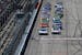 Tyler Reddick (45) leads a pack of cars to the green flag during a NASCAR Cup Series auto race at Darlington Raceway.