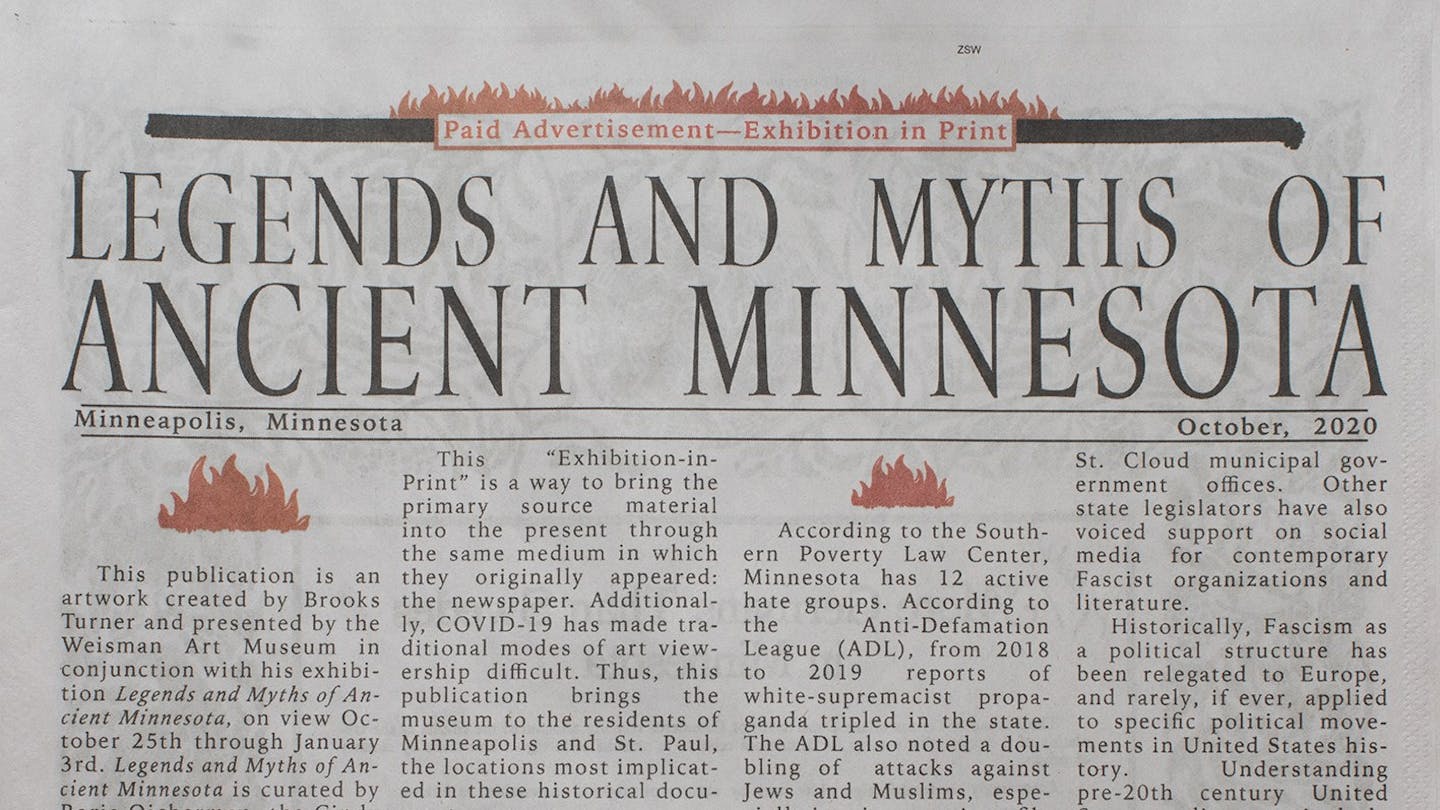 Title page of "Legends and Myths of Ancient Minnesota," a so-called "exhibition-in-print" by artist Brooks Turner.