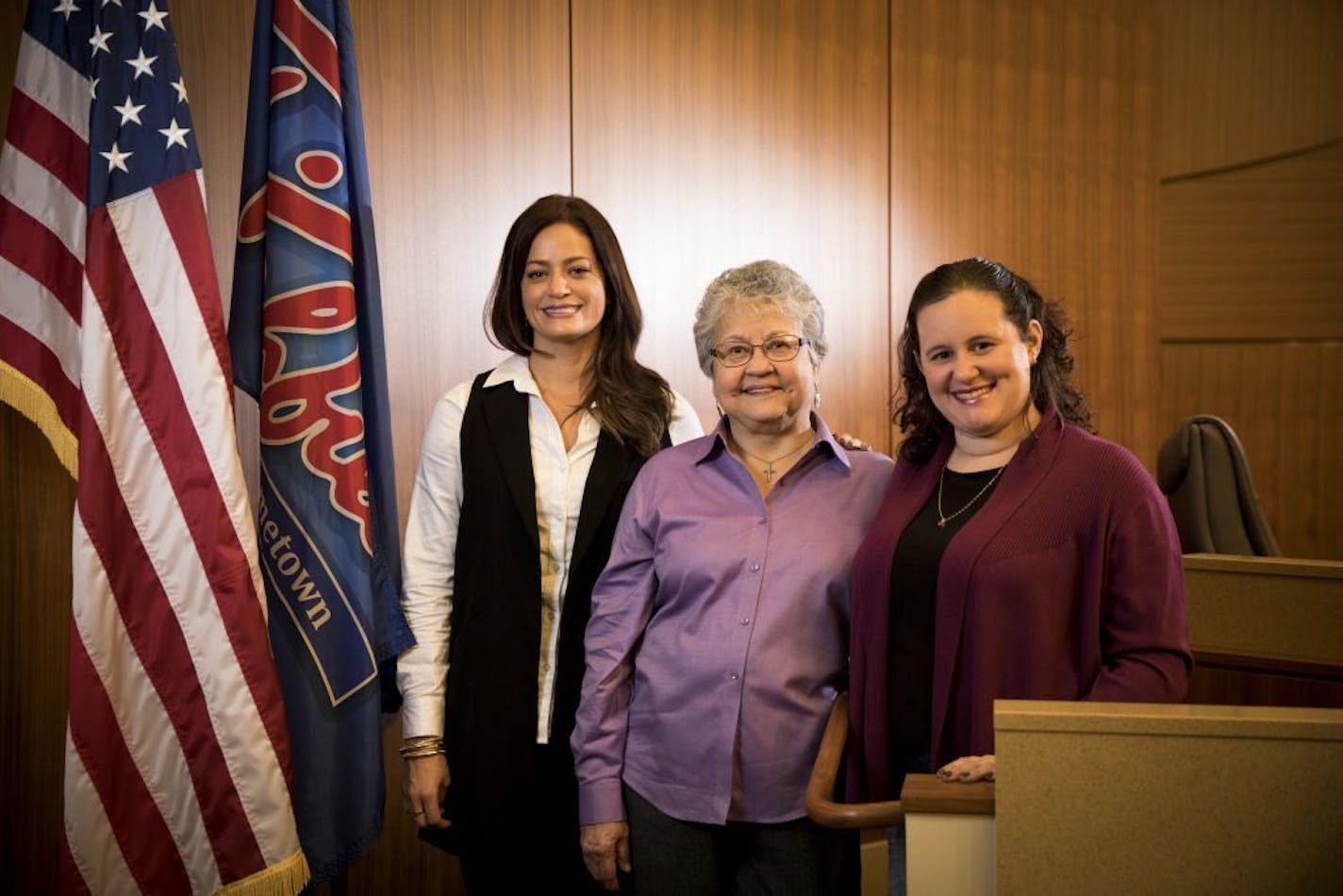 Councilwomen Maria Regan Gonzalez, Edwina Garcia and school board member Paula Cole posed for a picture in the council Chambers on Thursday, December 1, 2016, in Richfield, Minn.