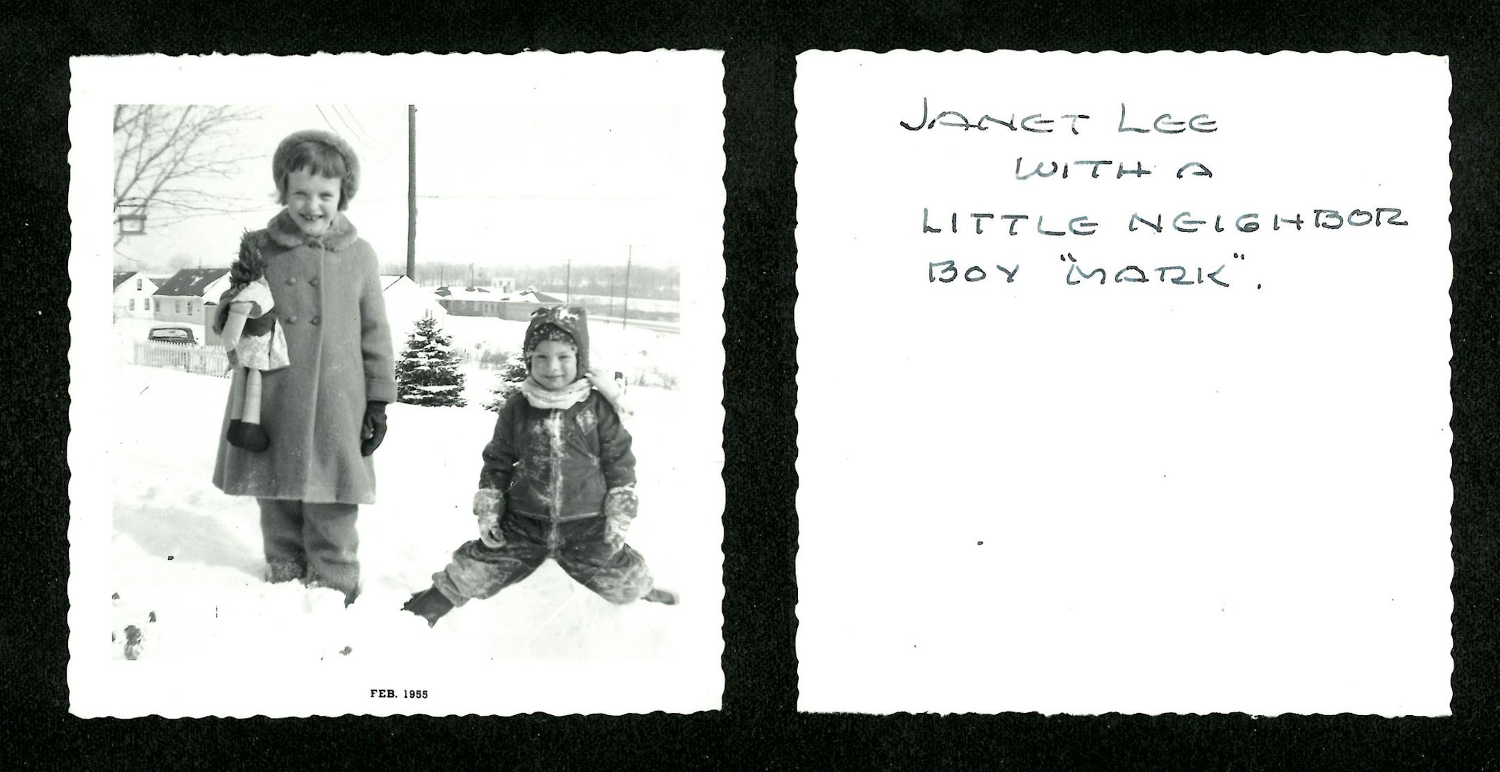 Janet Lee Dahl and Mark Kozlak in a photo taken in 1955 by Janet's mother, Gertrude.
