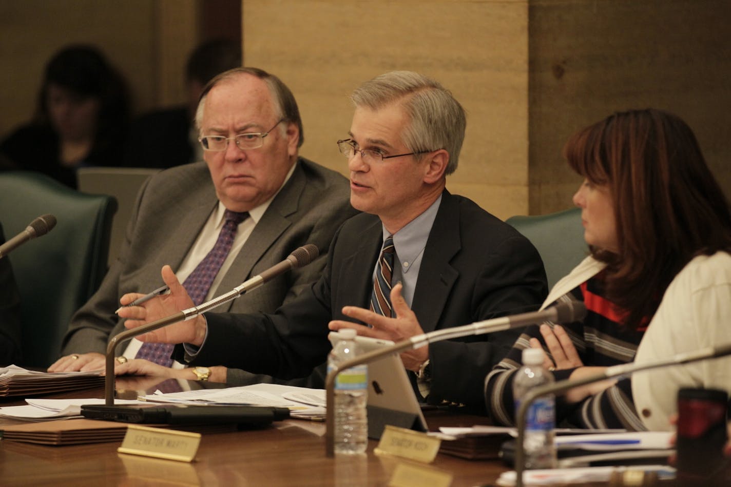 Sen. John Marty, DFL-Roseville, spoke at the Minnesota Senate started hearings on whether there should be a public subsidy package to help the Minnesota Vikings build a new stadium, Tuesday, Nov. 29, 2011.