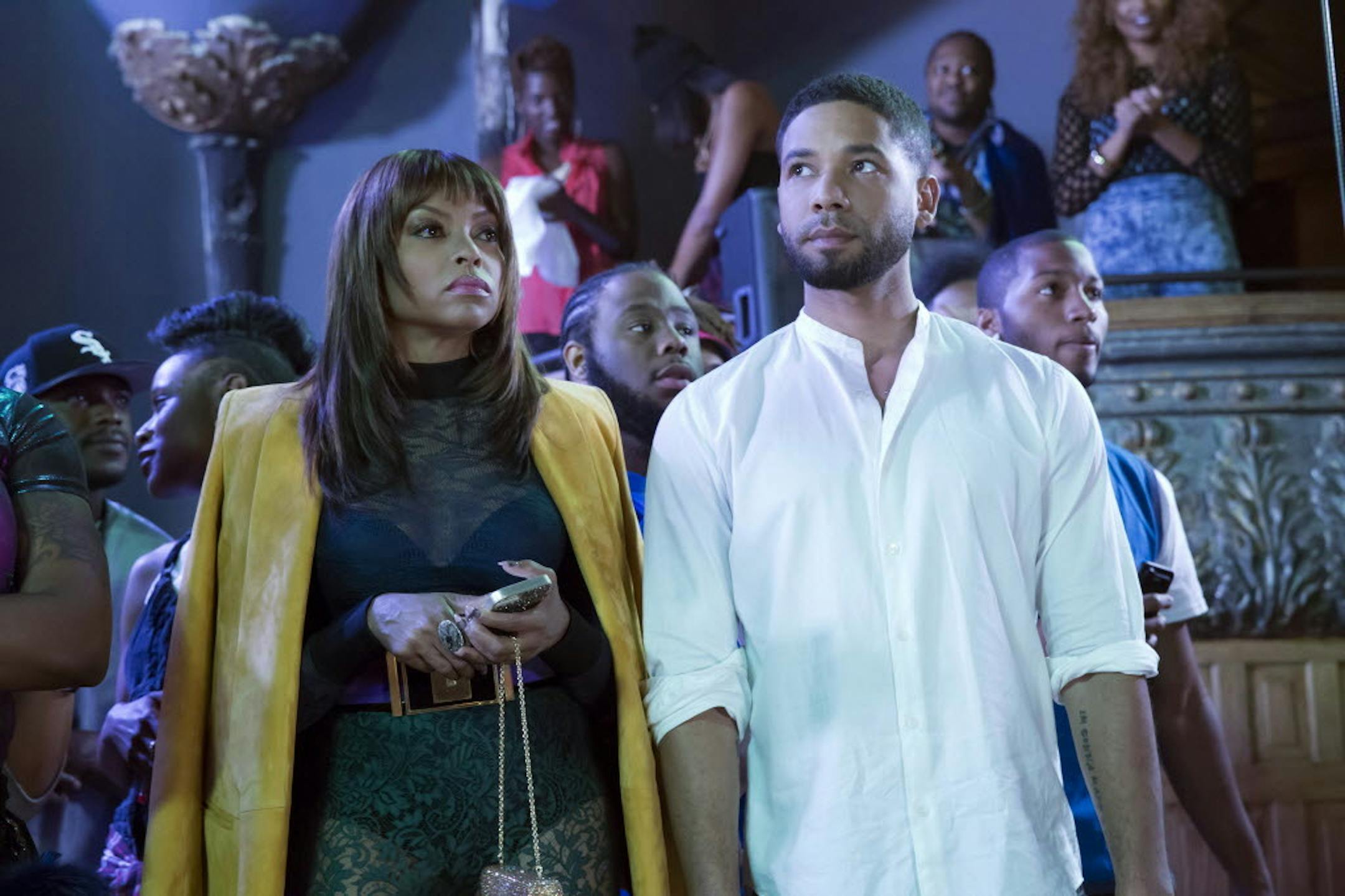 Jussie Smollett, right, with Taraji P. Henson, plays the gay son of Empire Records founder Lucious Lyon (Terrence Howard) on "Empire."