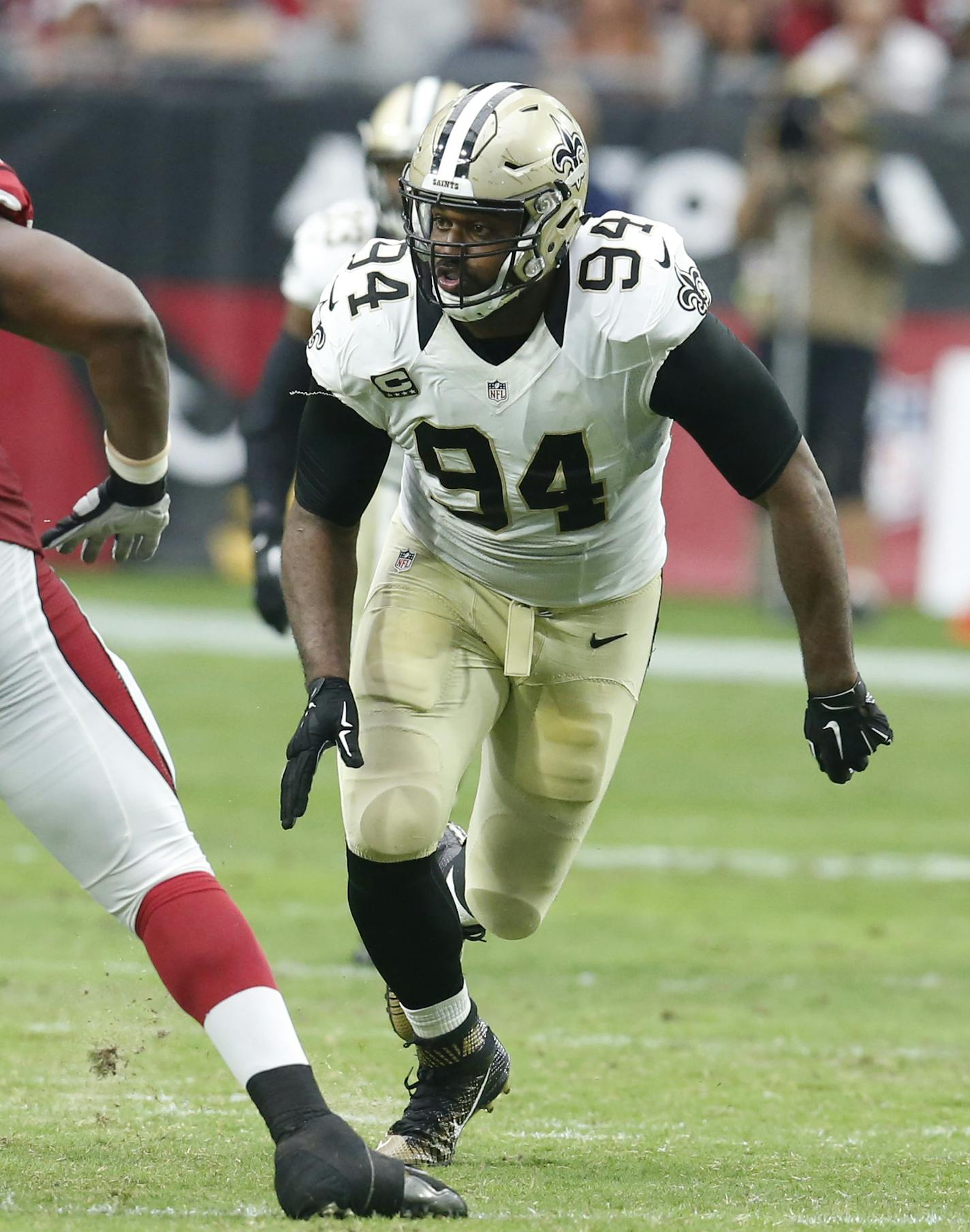 New Orleans Saints defensive end Cameron Jordan (94) during an NFL football game against the Arizona Cardinals, Sunday, Sept. 13, 2015, in Glendale, Ariz. (AP Photo/Rick Scuteri)