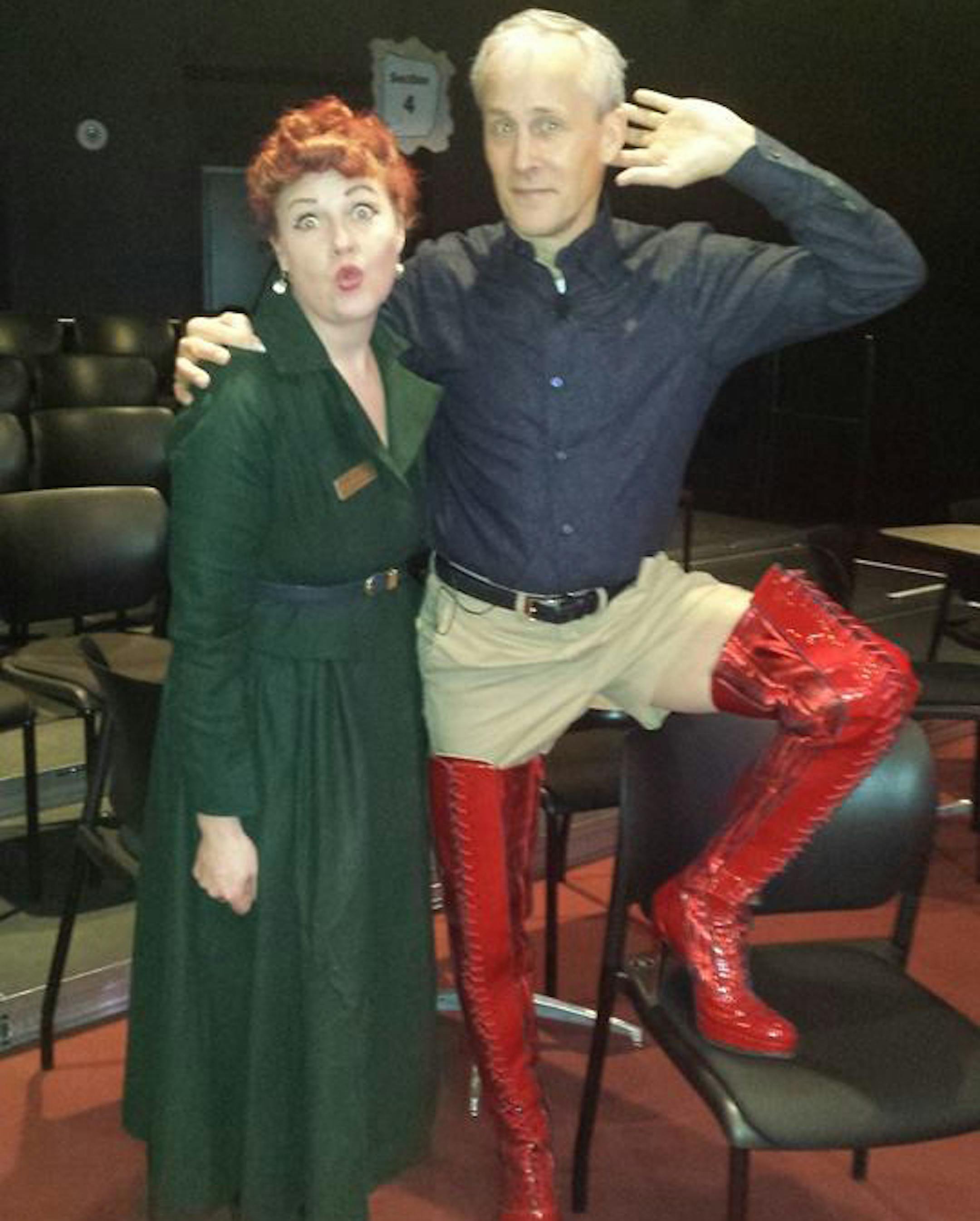 Development director Fawn Bernhardt-Norvell dolled up as Lucille Ball and executive director Tom Hoch rocked a pair of Kinky Boots for the Hennepin Theatre‚Äôs Trust‚Äôs season announcement. Photo by Kippy Freund