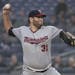 Minnesota Twins pitcher Lance Lynn (31) delivers against the New York Yankees during the first inning of a baseball game, Wednesday, April 25, 2018, i