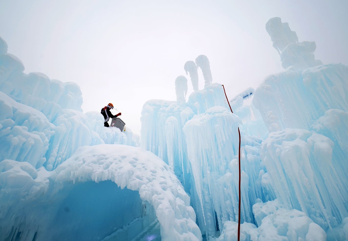 Workers put the final touches on the Ice Castles display that makes its debut Friday night at Ramsey County's Long Lake Regional Park in New Brighton. ]
brian.peterson@startribune.com
New Brighton, MN Wednesday, January 15, 2020