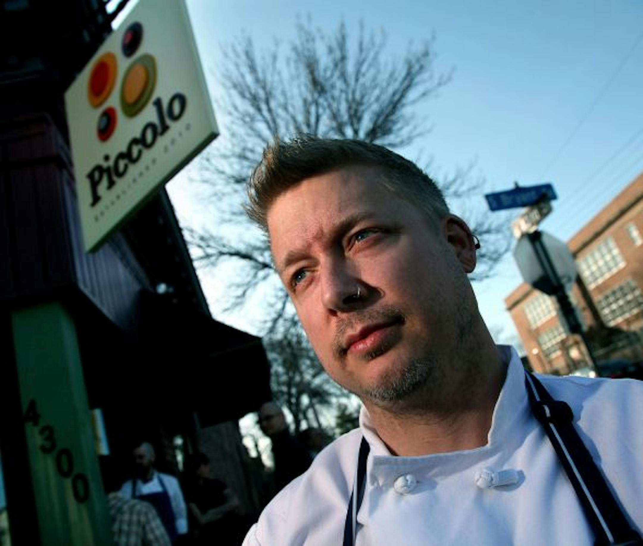 Chef Doug Flicker, outside his new restaurant, Piccolo