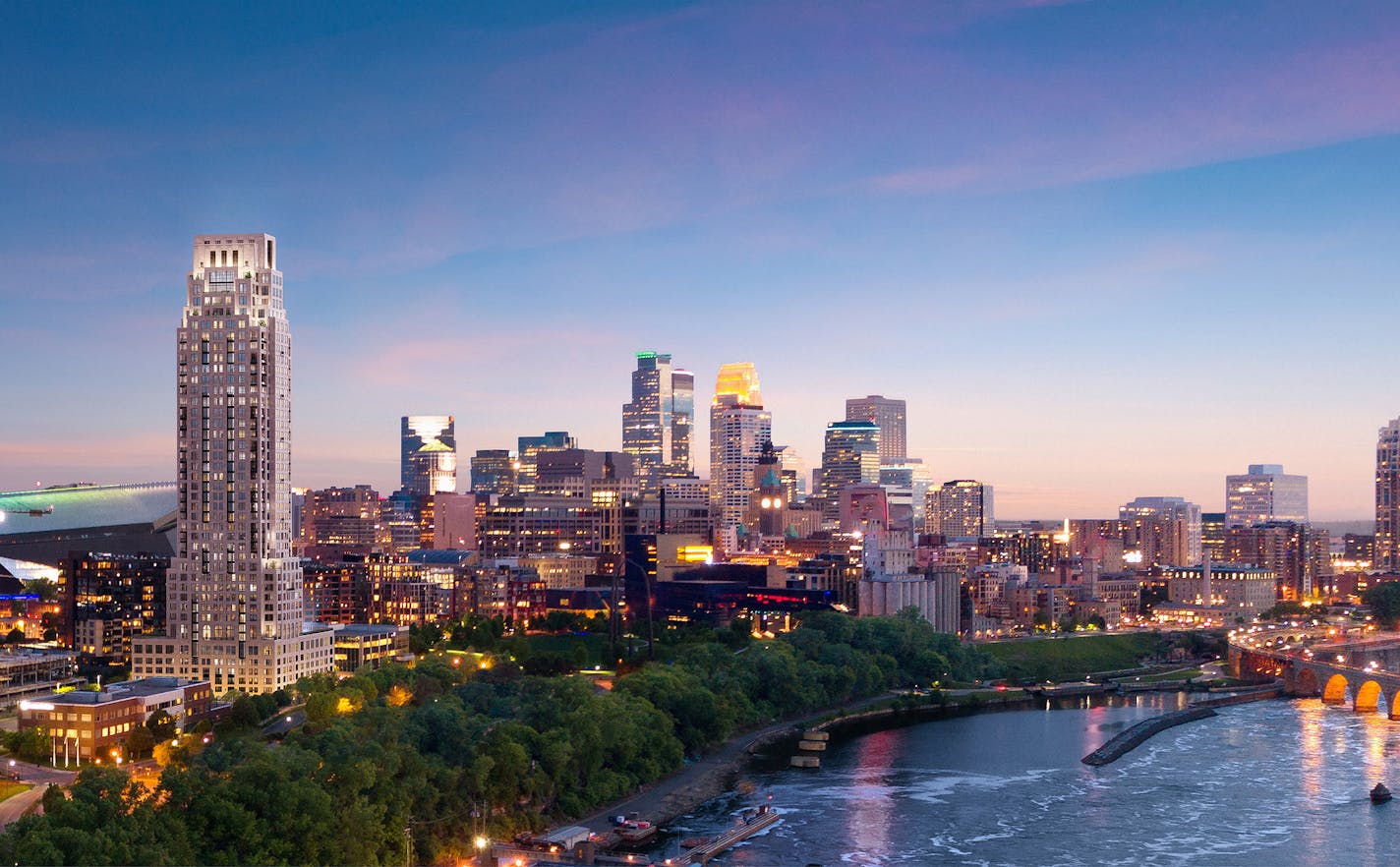 The Eleven condominium tower, shown at left in this rendering, was designed by Robert A.M. Stern Architects of New York City. (Provided image.)