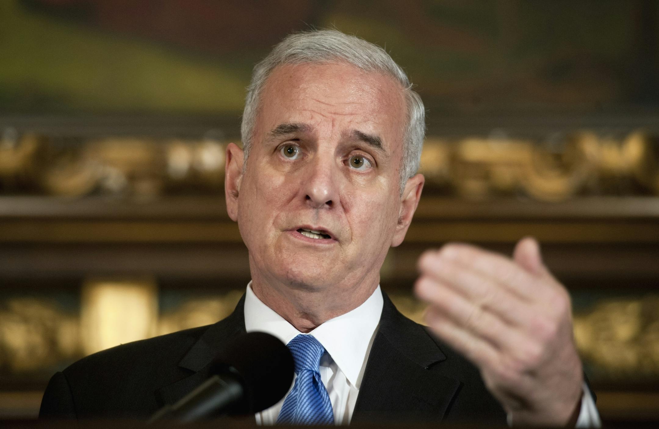 Minnesota Governor Mark Dayton spoke to reporters answering questions about the stadium and other issues on the first day of the state legislature, January 24, 2012.