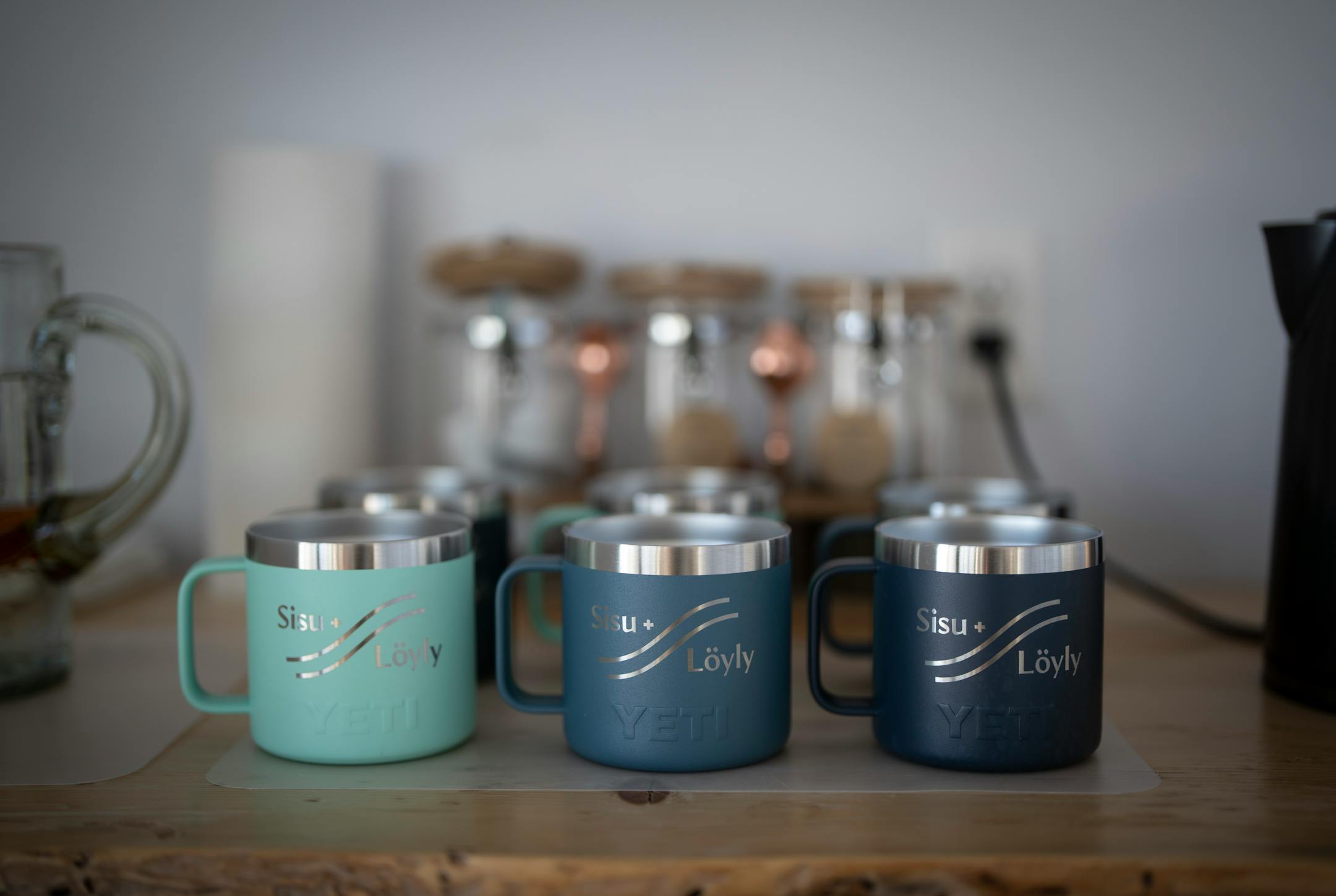 The tea and beverage station at Sisu and Löyly Sauna.