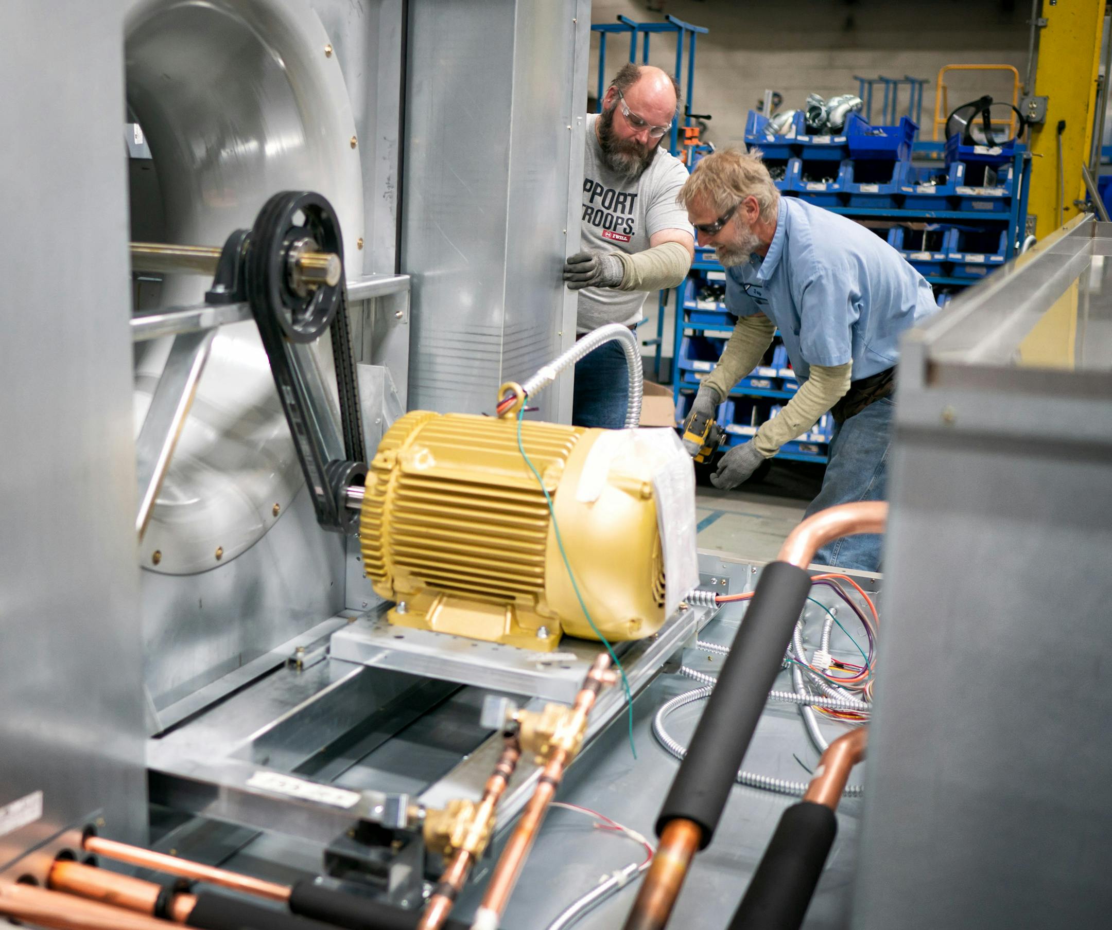Troy Bussert and Jay Ugland assembled one of DAIKIN's largest HVAC units in the Faribault plant. ] GLEN STUBBE ï glen.stubbe@startribune.com Tuesday, August 7, 2018 DAIKIN Applied North America is opening its third plant in MN. Daikin makes HVAC equipment. This is the company's manufacturing facility in Faribault, MN. EDS, L to R