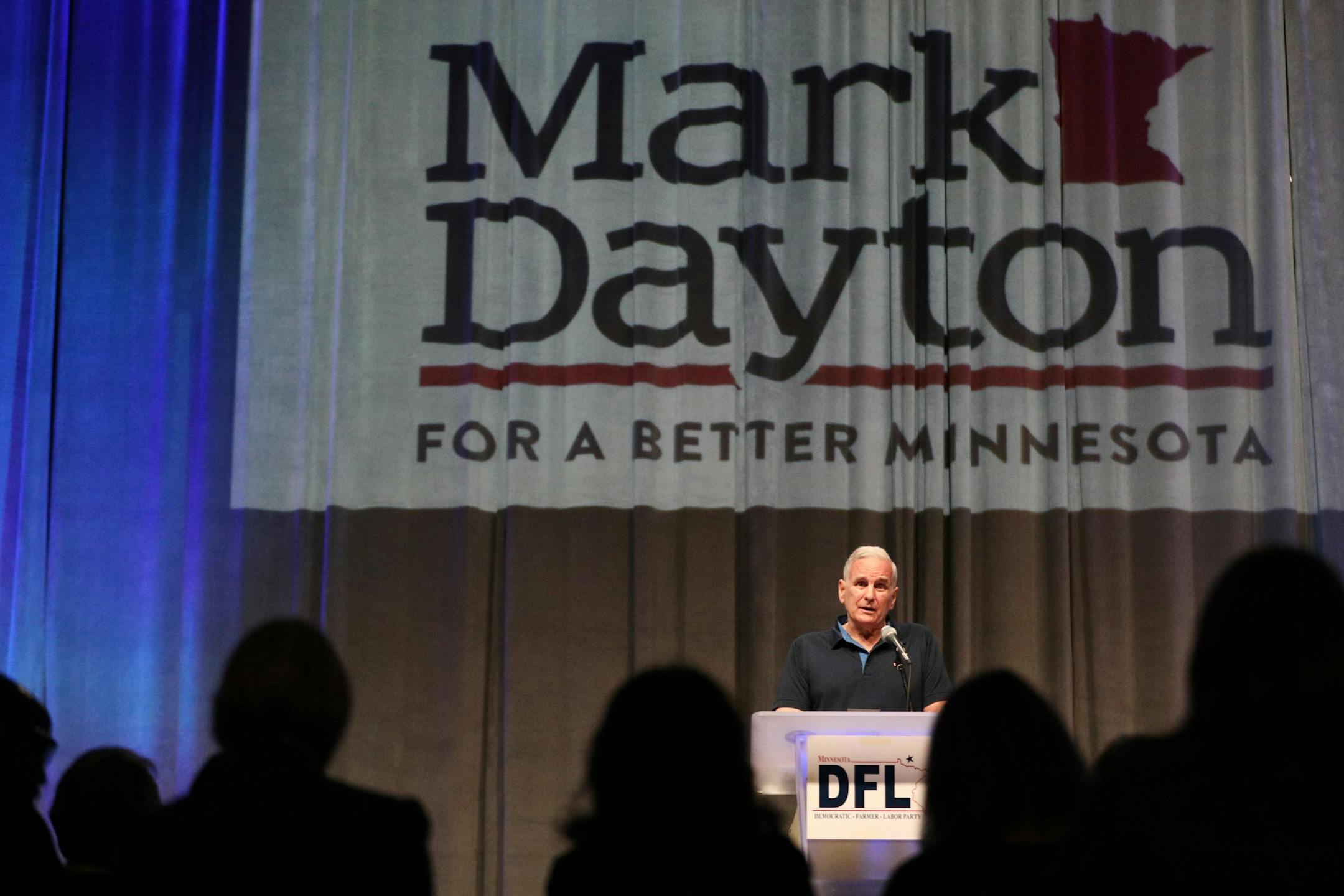 Delegates listed from the floor as Gov. Mark Dayton spoke at the DFL State Convention Saturday morning.