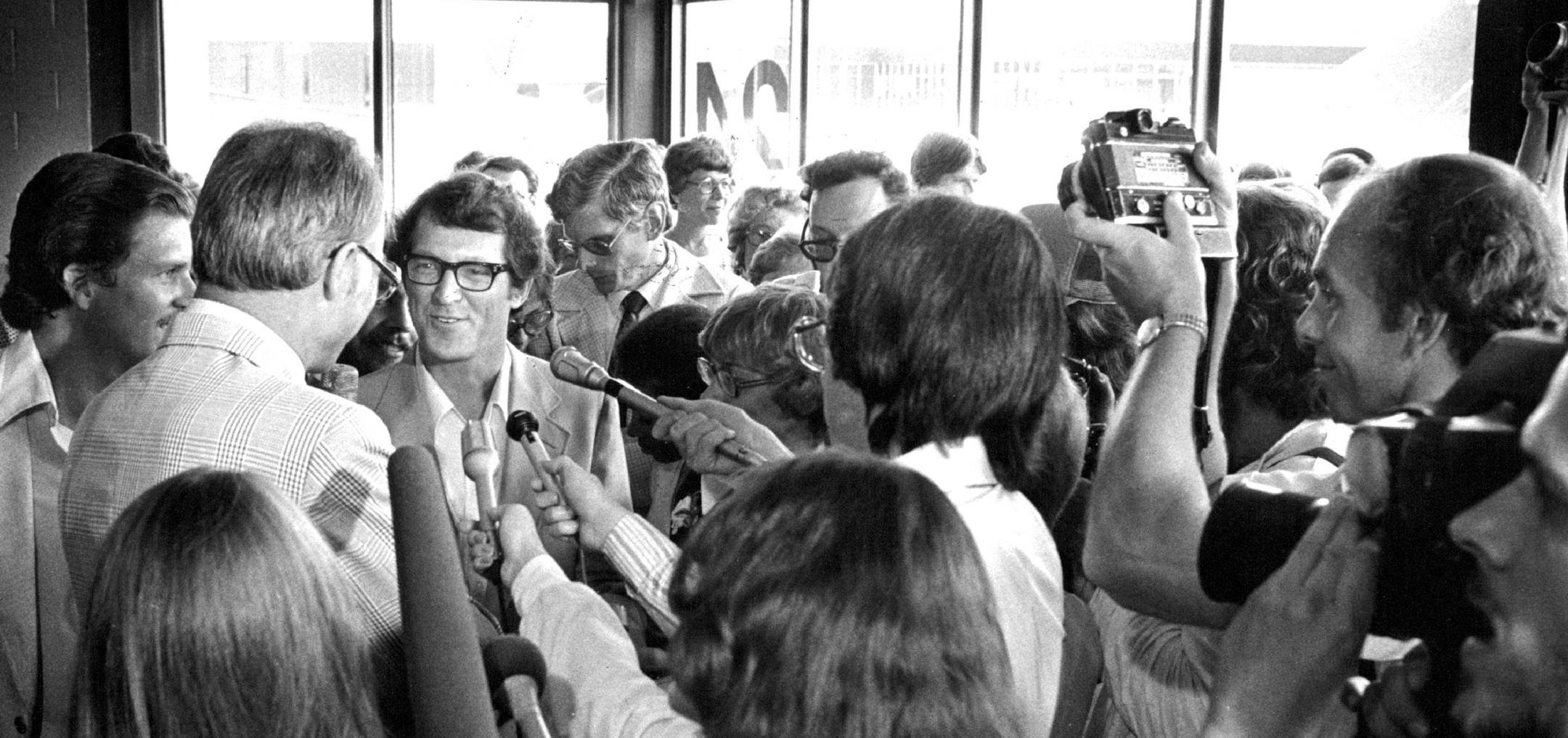Sailor Gerry Spiess was welcomed home by friends, reporters and the governor on Aug. 7, 1979.