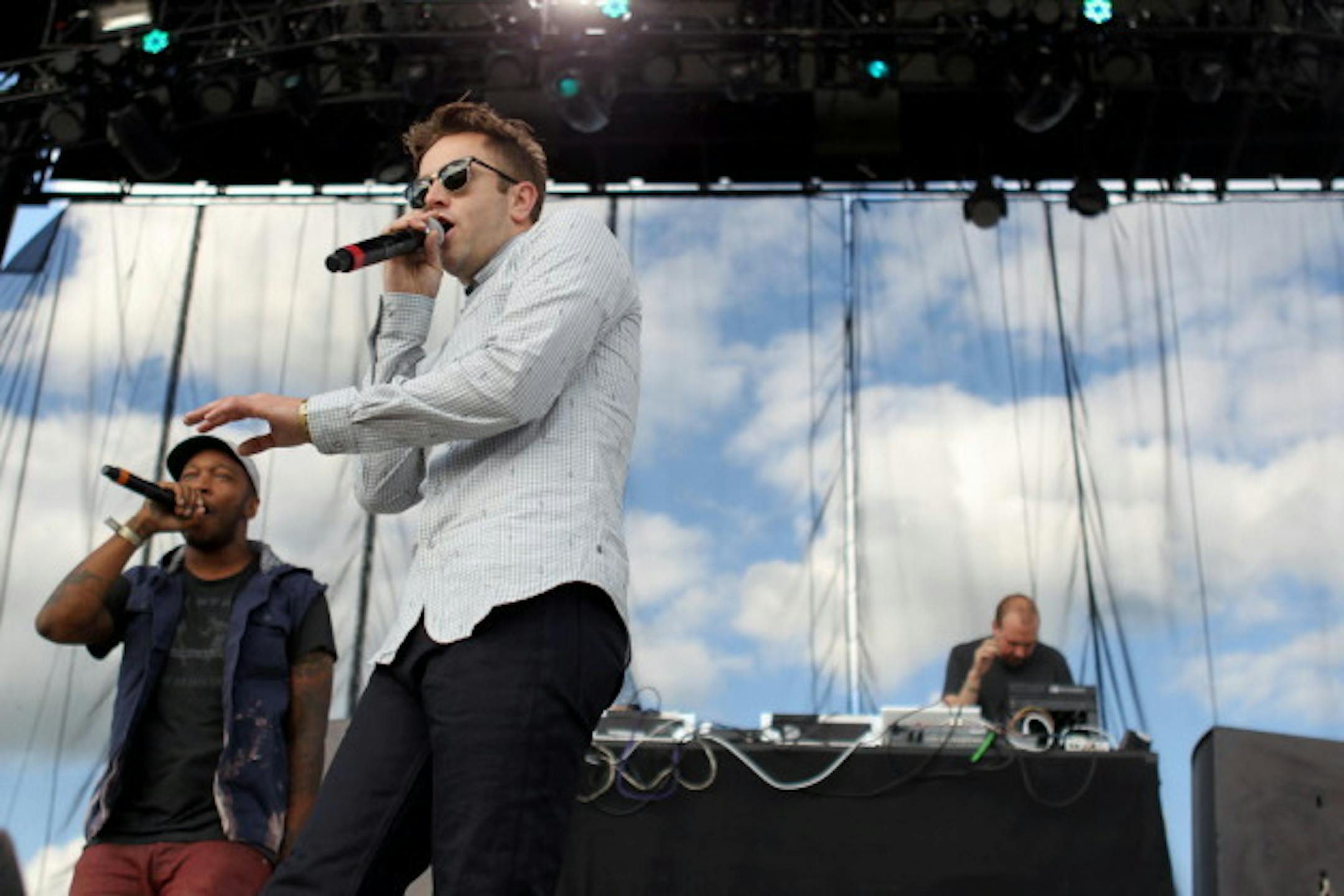 P.O.S., left, Sims and Lazerbeak during Doomtree's set last year at the Summer Set Music & Camping Fest. / Anna Reed, Star Tribune