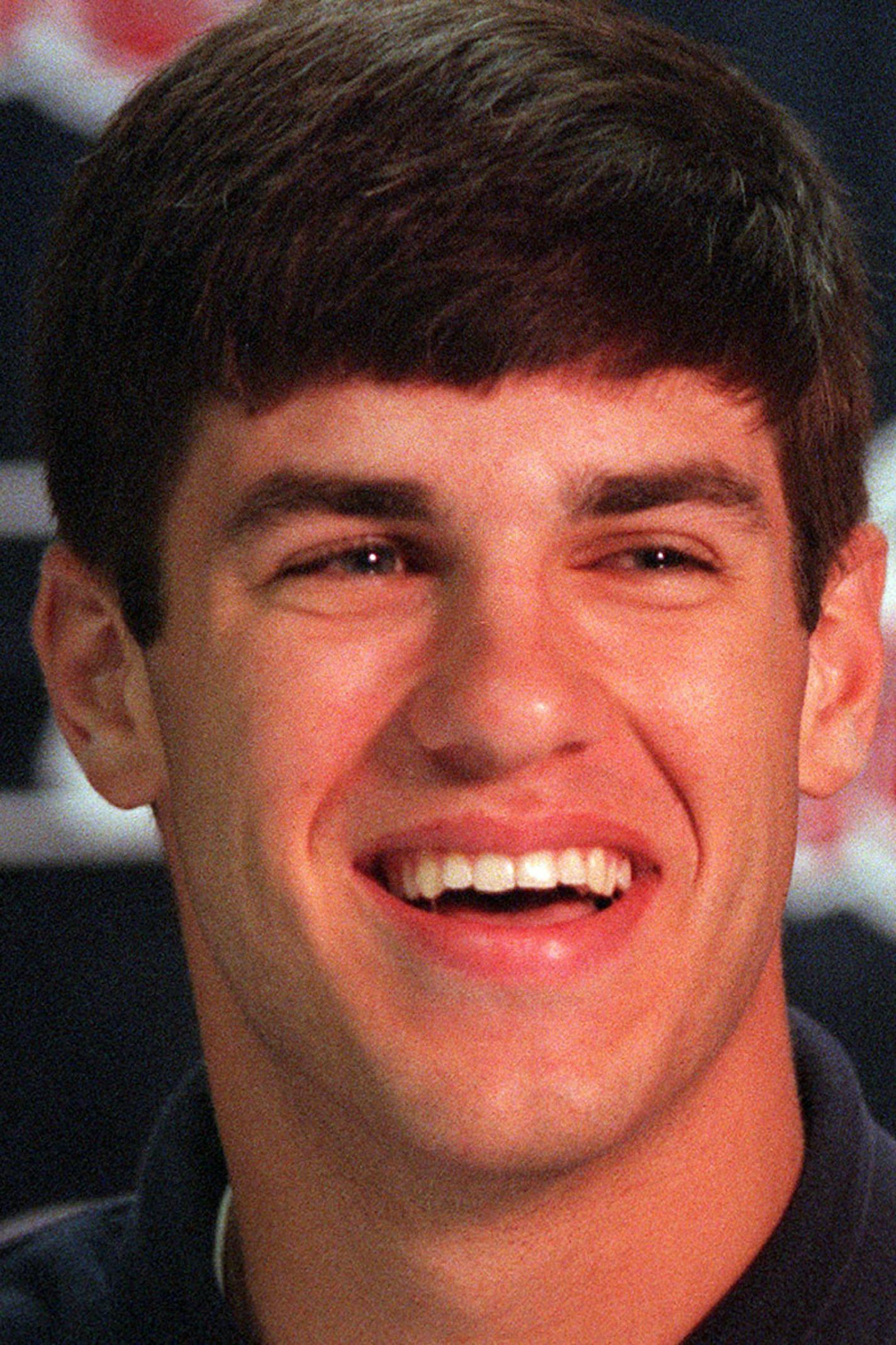 GENERAL INFORMATION: Twins press conference to announce the signing of No. 1 overall draft pick Joe Mauer, a Cretin-Derham Hall grad who will head to the club's Elizabethtown Rookie League IN THIS PHOTO: Joe Mauer, a Cretin-Derham Hall grad smiles at a Twins press conference at the Metrodome in Minneapolis on Wednesday after signing a contract with the Twins. Mauer, will head to the club's Elizabethtown Rookie League in Tennessee.