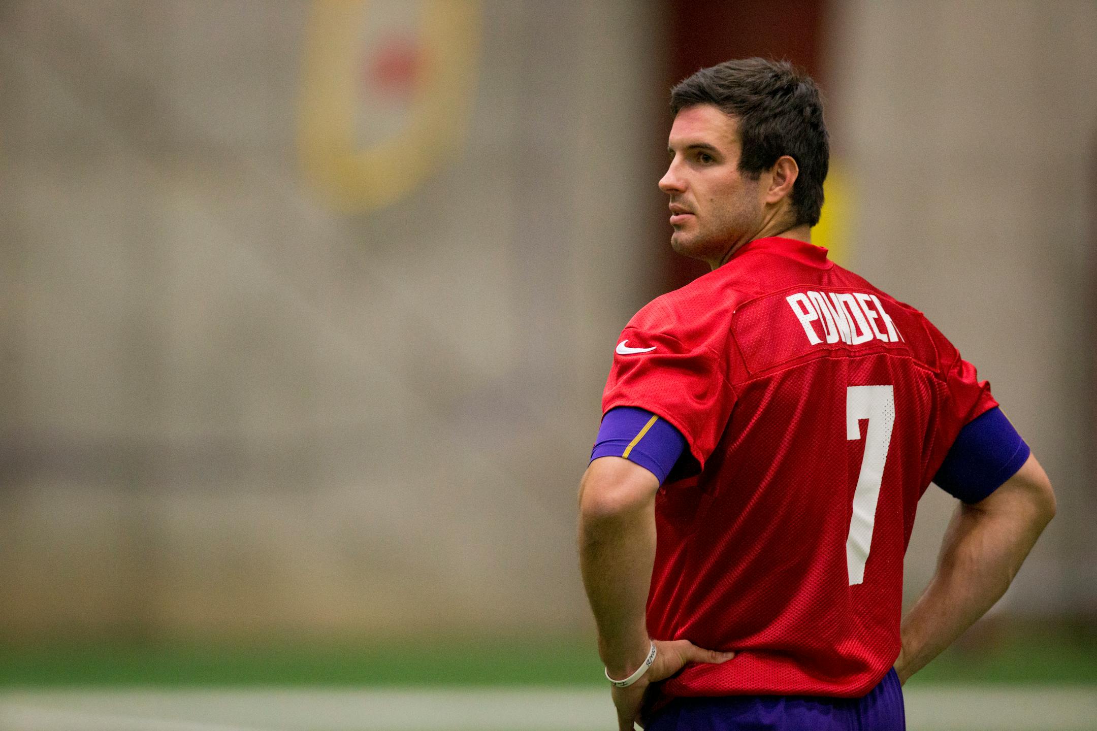 Vikings quarterback Christian Ponder at minicamp Wednesday afternoon, April 29, 2014 at Winter Park.