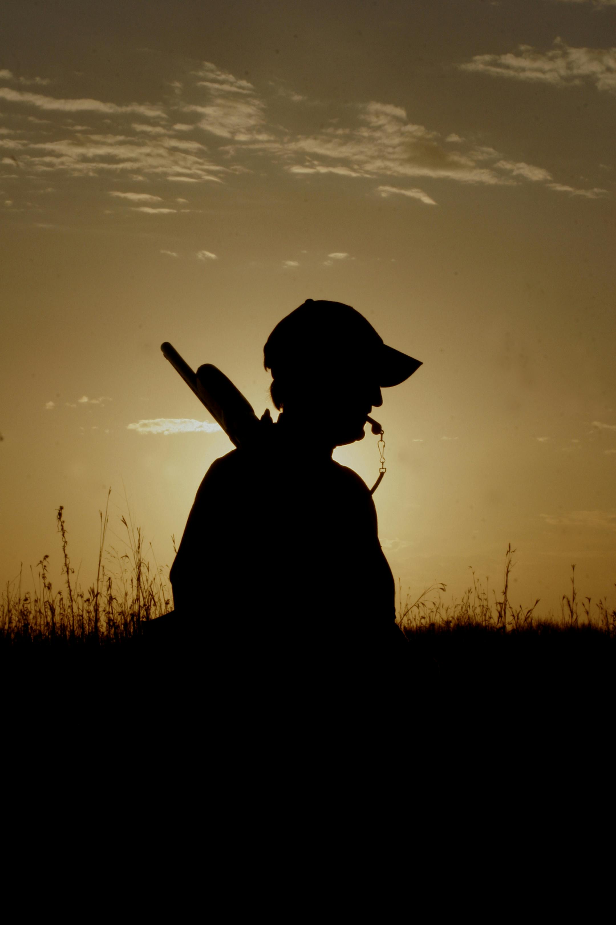 Patti Carr of Detroit Lakes hunted pheasants at sunset on the Minnesota pheasant opener. She had a dog whistle in her mouth.