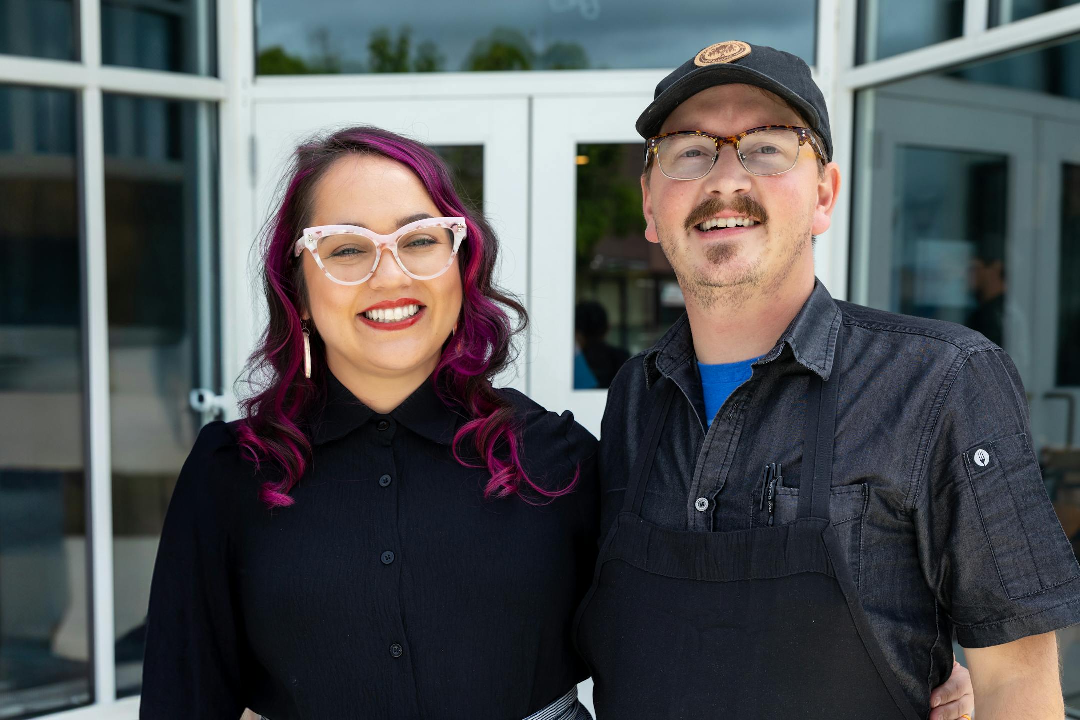 Amanda and Kyle Lussier photographed in front of their new restaurant the Pines, located in Grand Rapids, MN