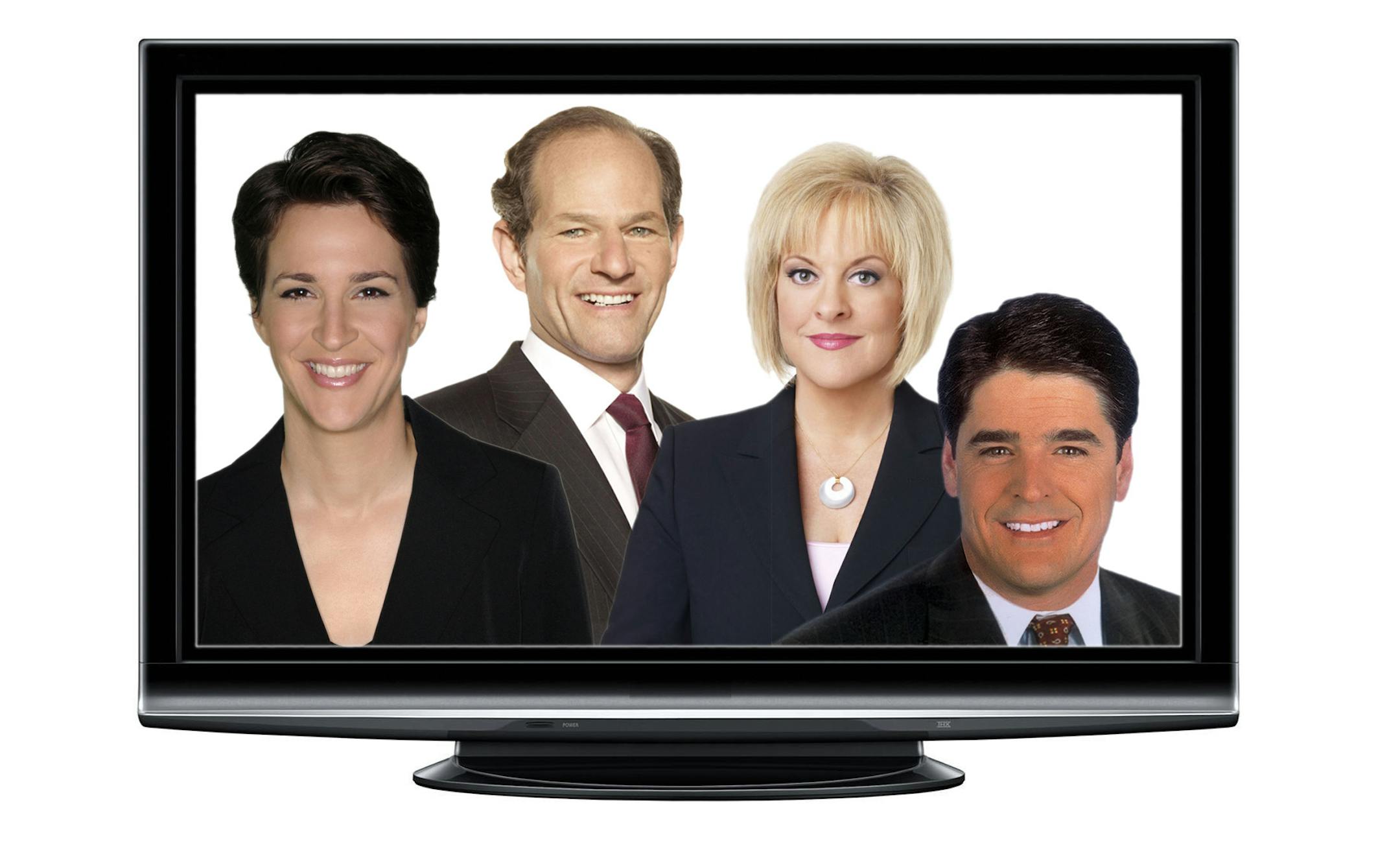 From left to right, Rachel Maddow, Eliot Spitzer, Nancy Grace and Sean Hannity.